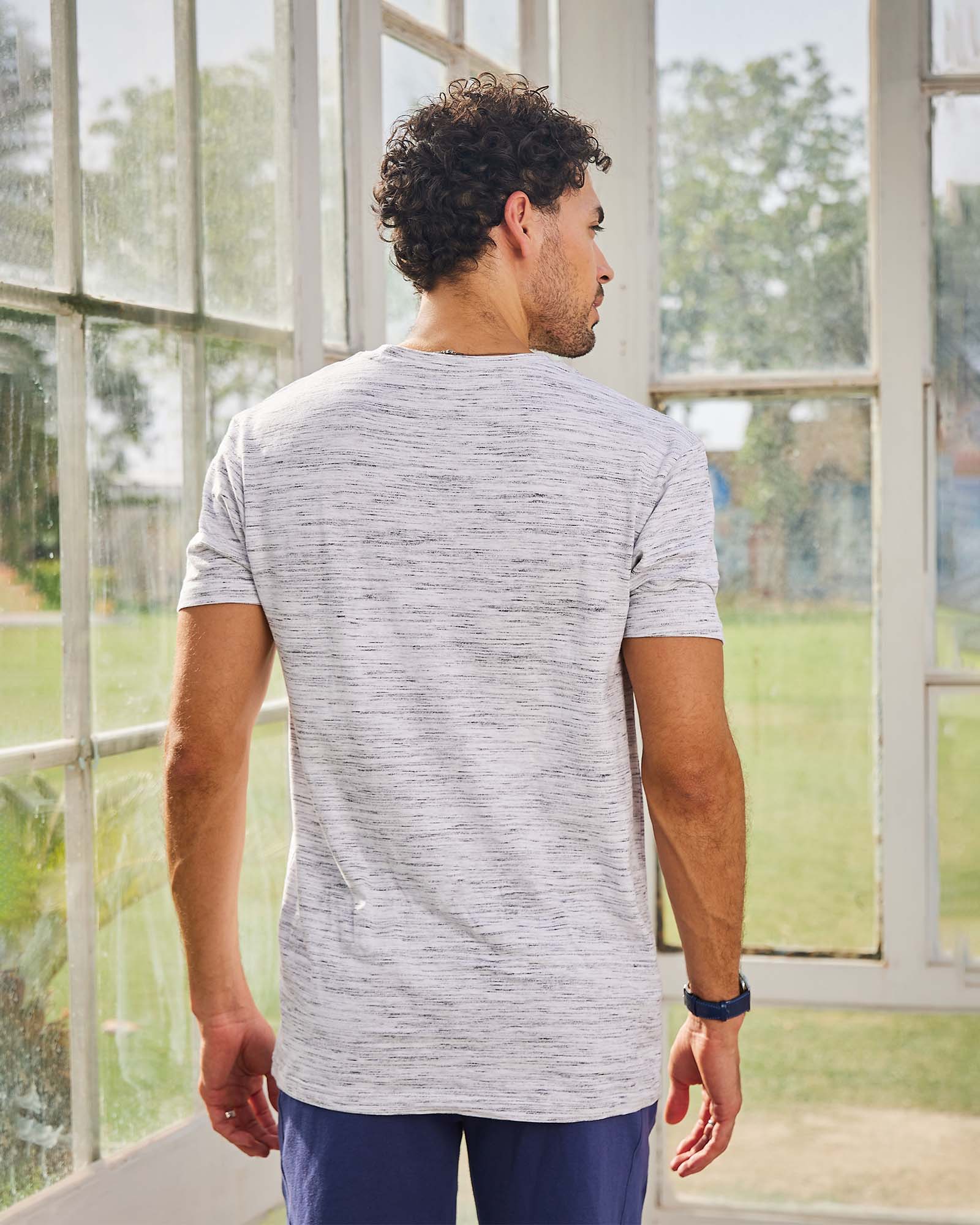 Grey & Off White Space Dyed Crew Neck