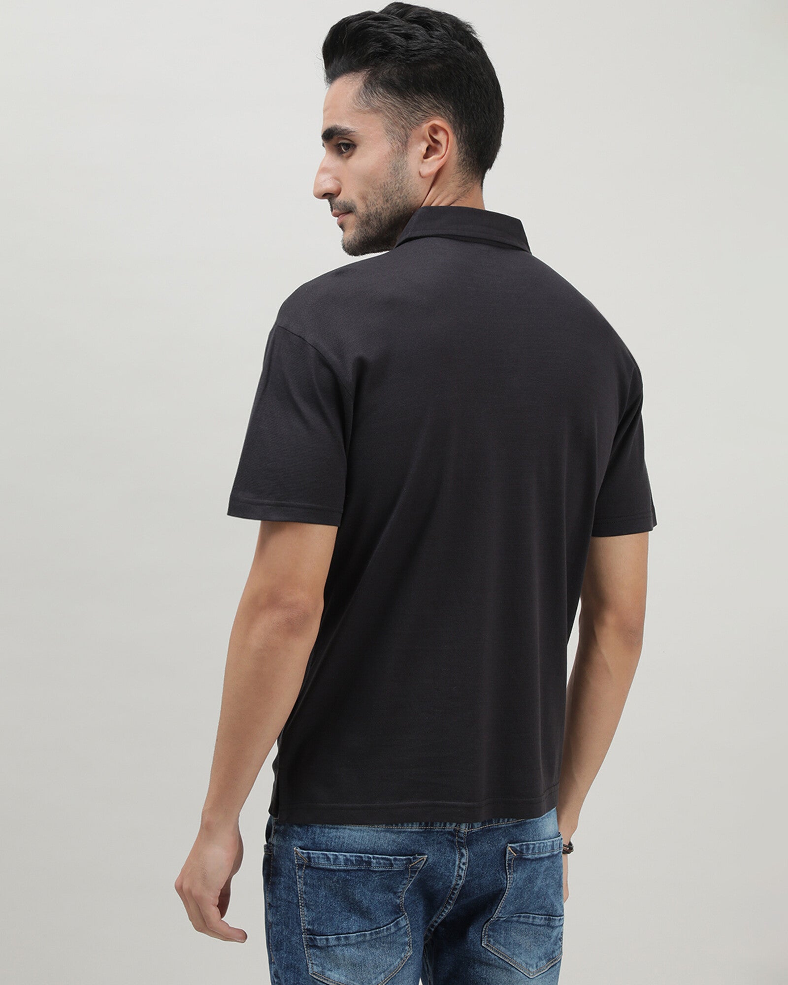 Charcoal Black Solid Polo Tshirt