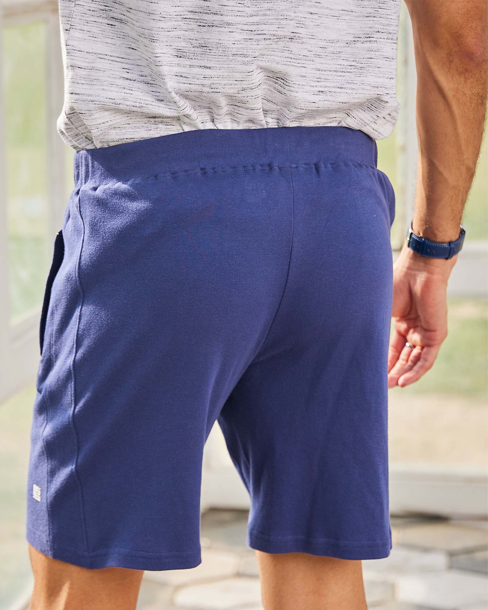 Blue Solid Knit Shorts