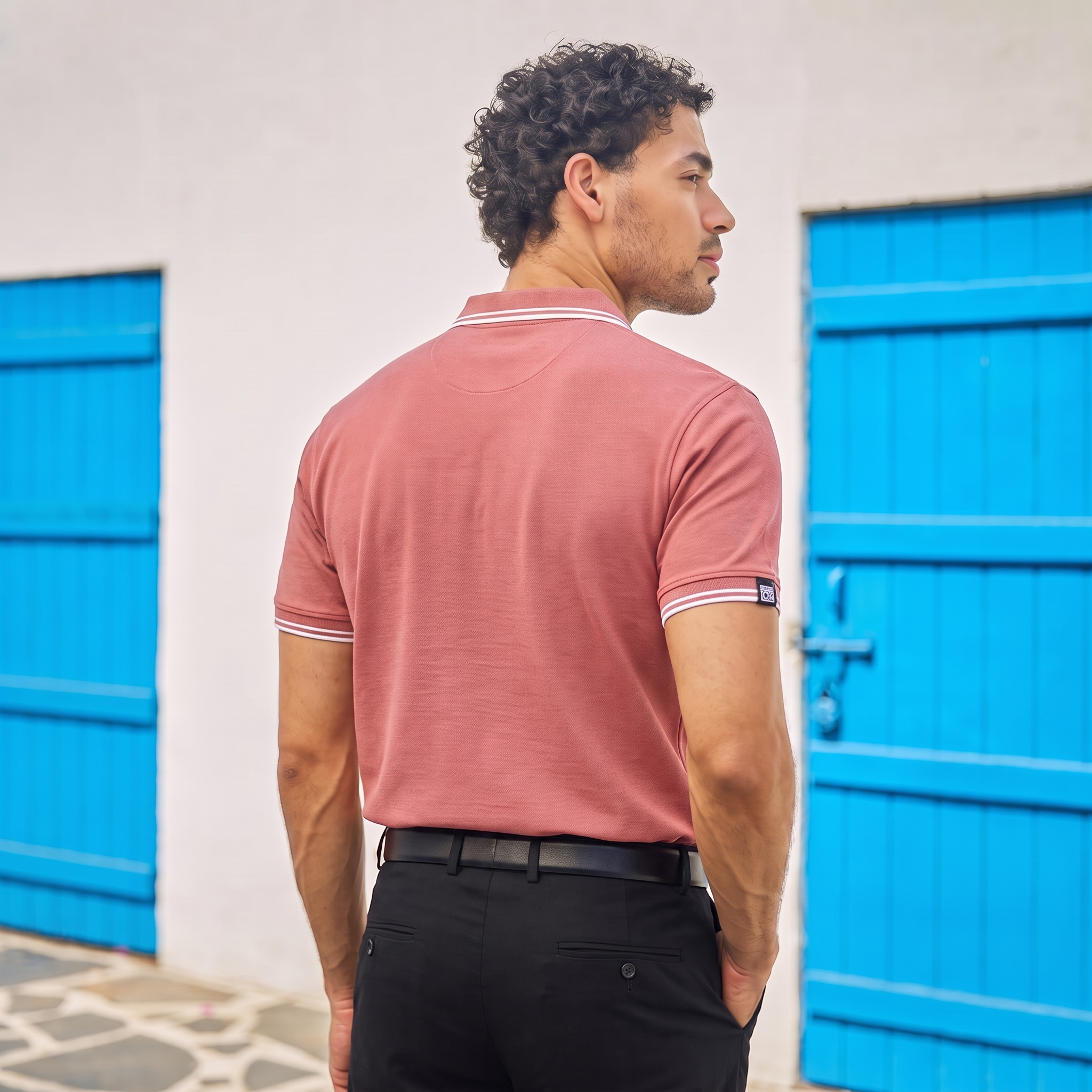 CONTRAST TIPPING POLO - DESERT ROSE