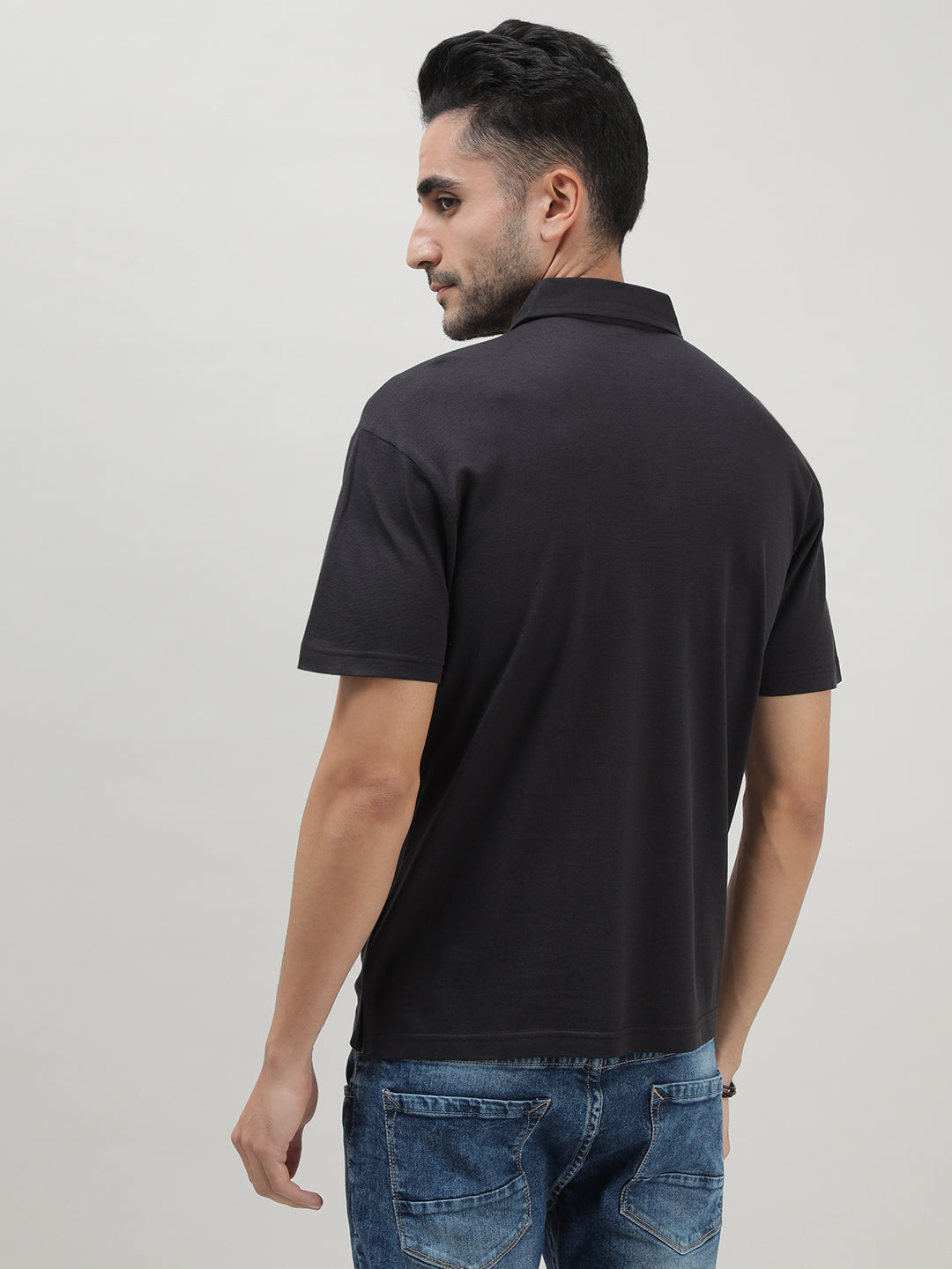 Black Mercerized Polo T-shirt for Men