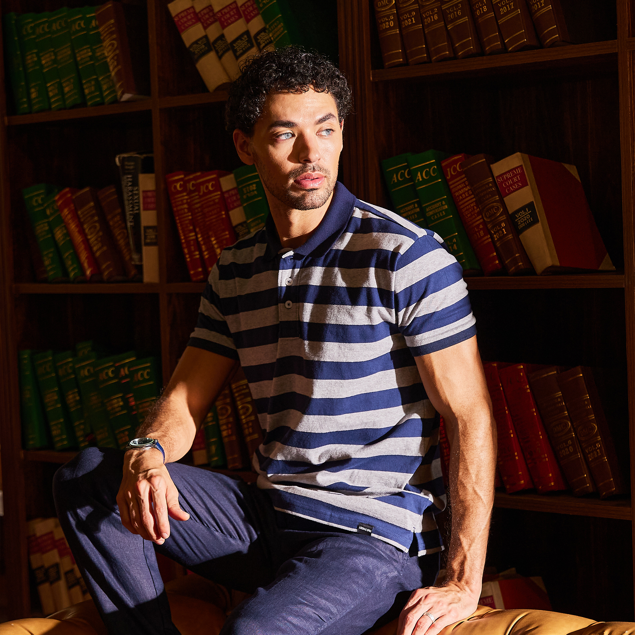 Navy & Grey Striped Polo Tshirt