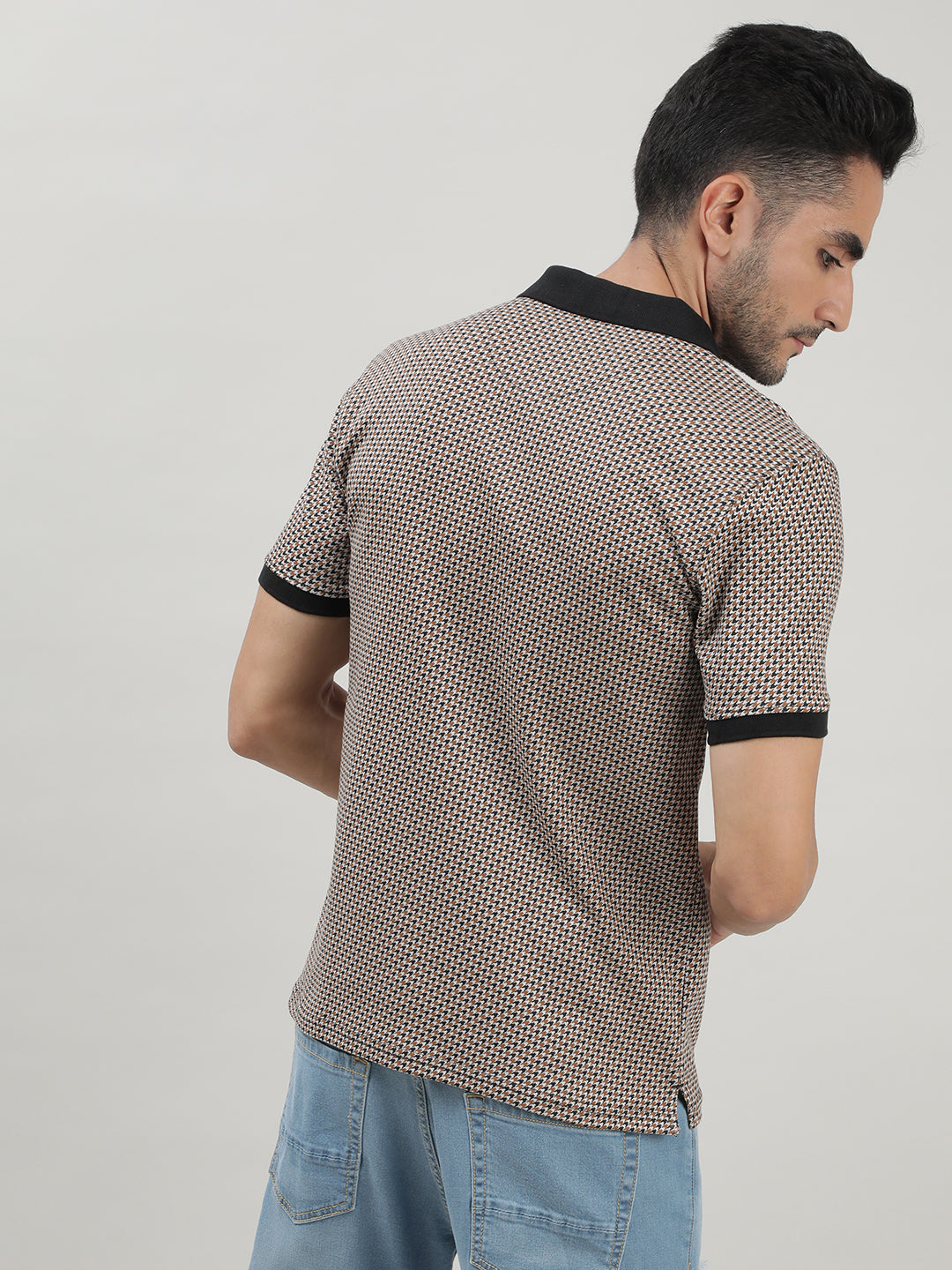 Black & Brown Houndstooth‚ Polo‚ T-shirt
