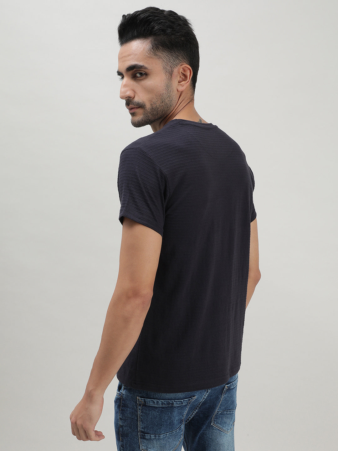 Navy Solid Crew Neck T-Shirt for Men at Loom & Spin