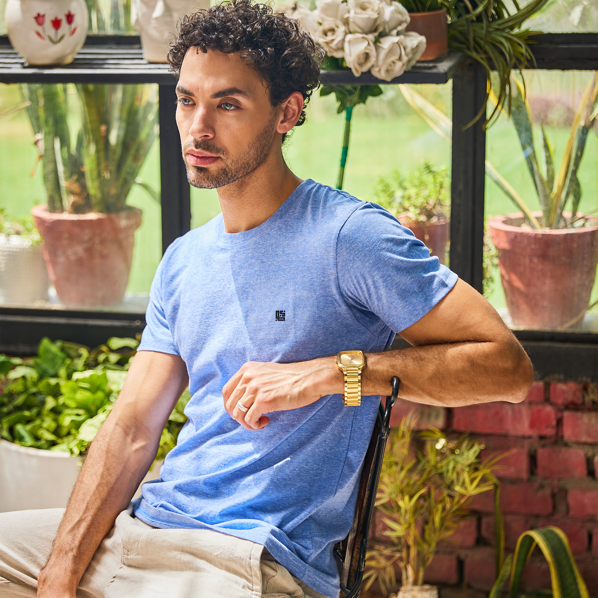 Sky Blue Space Dyed Crew Neck Tshirt