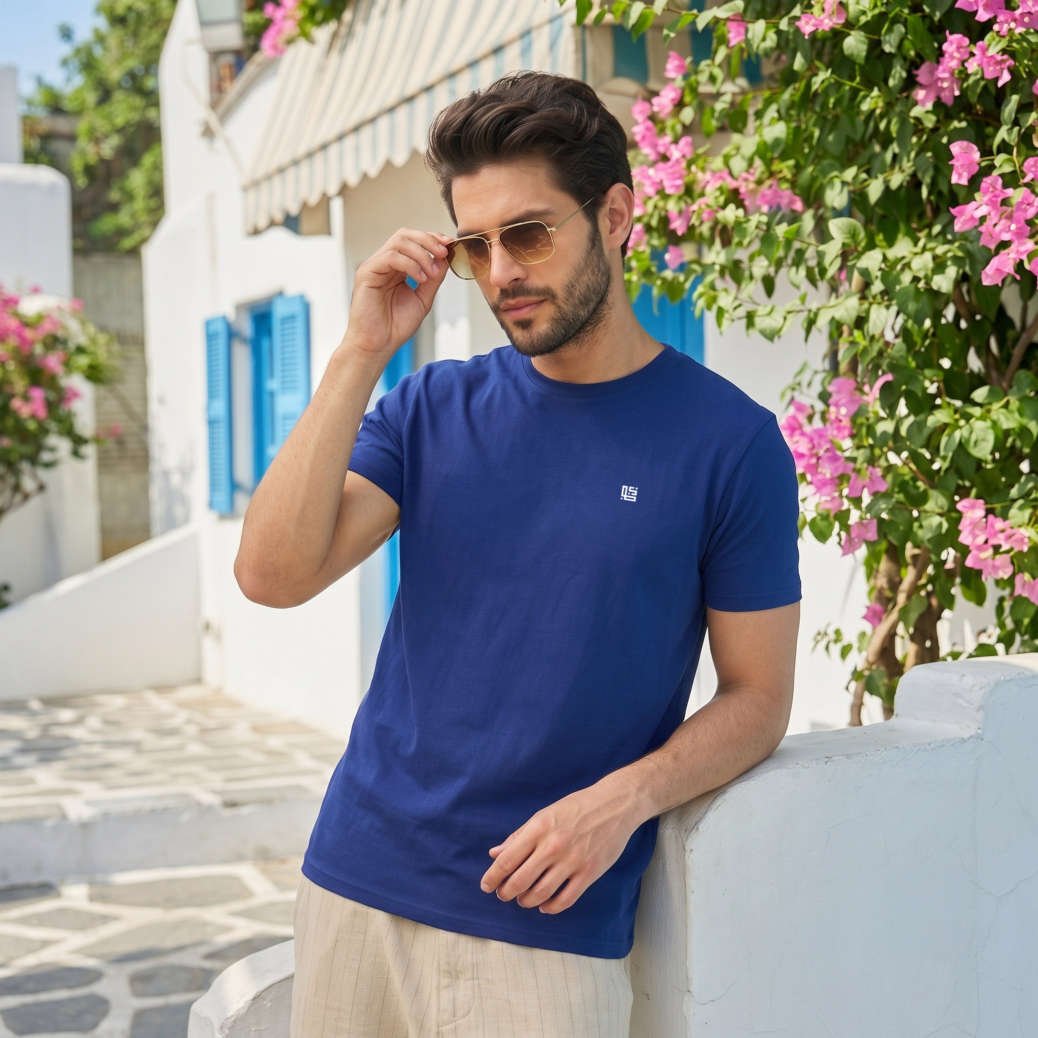 Navy Blue Solid Crew Neck Tshirt