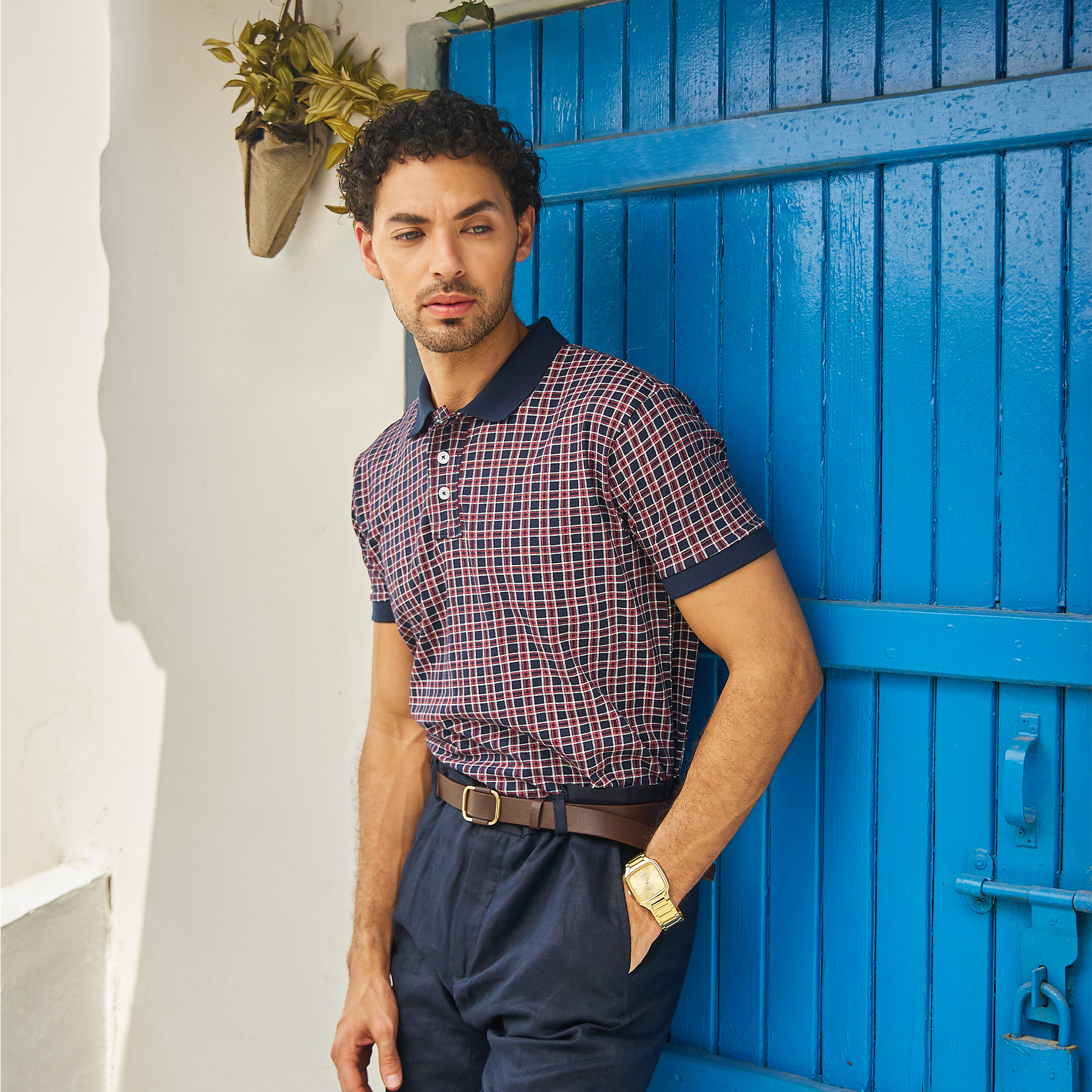 Red & Navy Printed Polo Tshirt