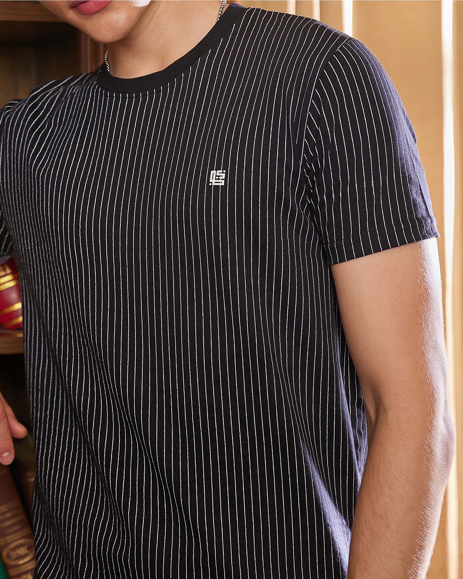 Black Striped Crew Neck Tshirt