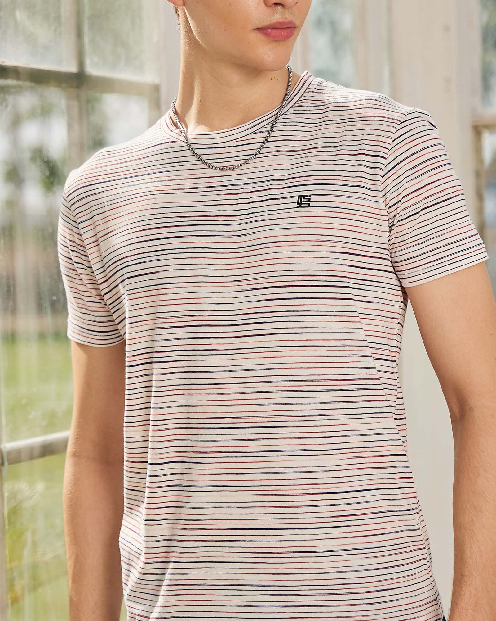 Beige Space Dyed Crew Neck Tshirt