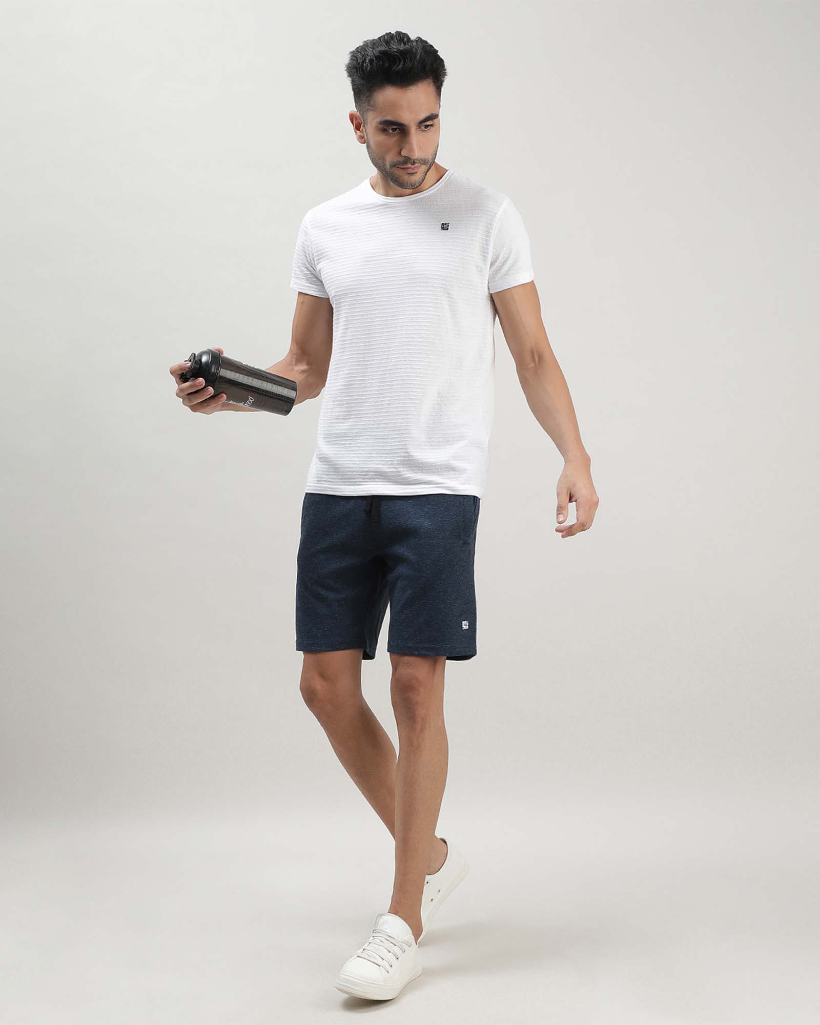 Blue Melange Solid Track Shorts