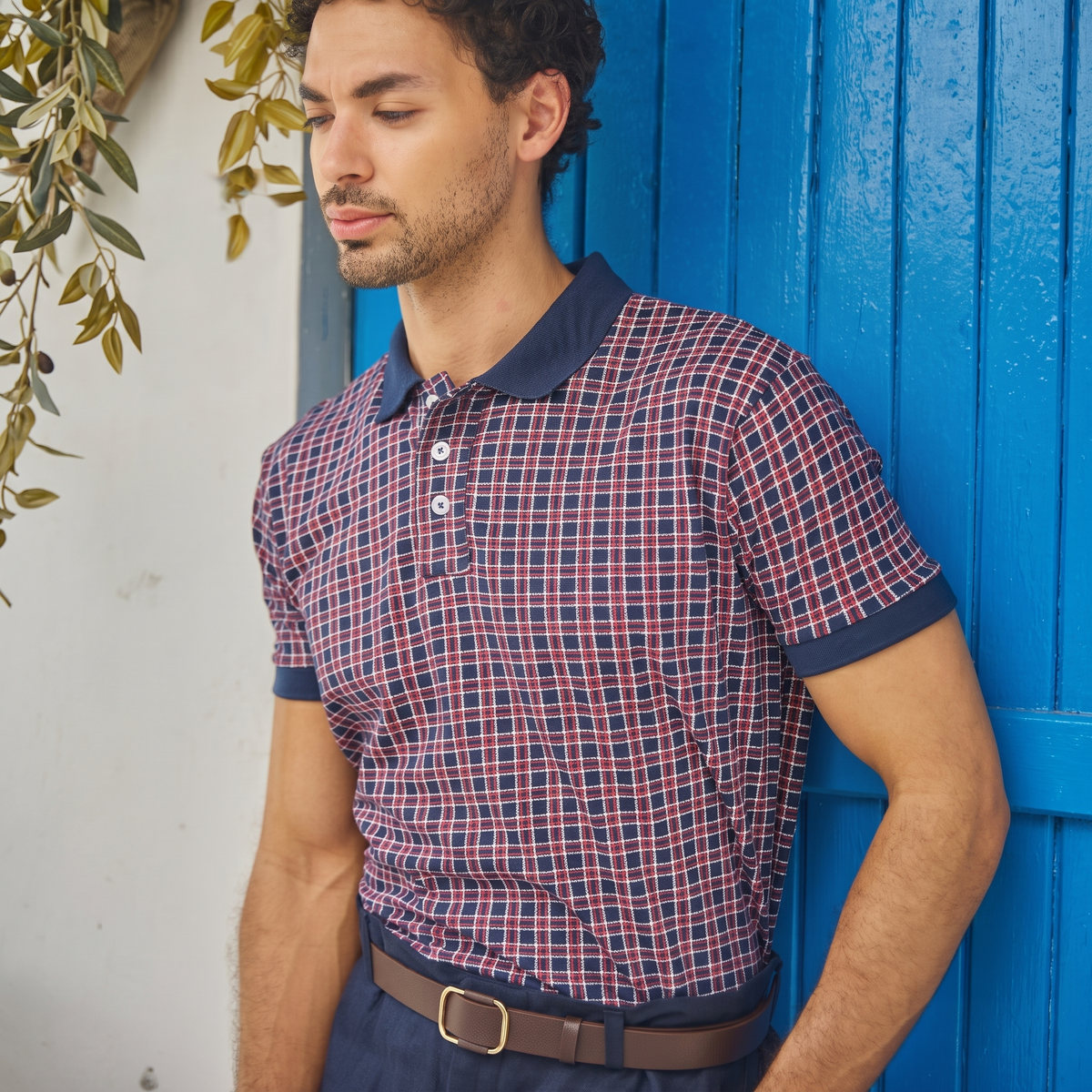 Red & Navy Printed Polo Tshirt