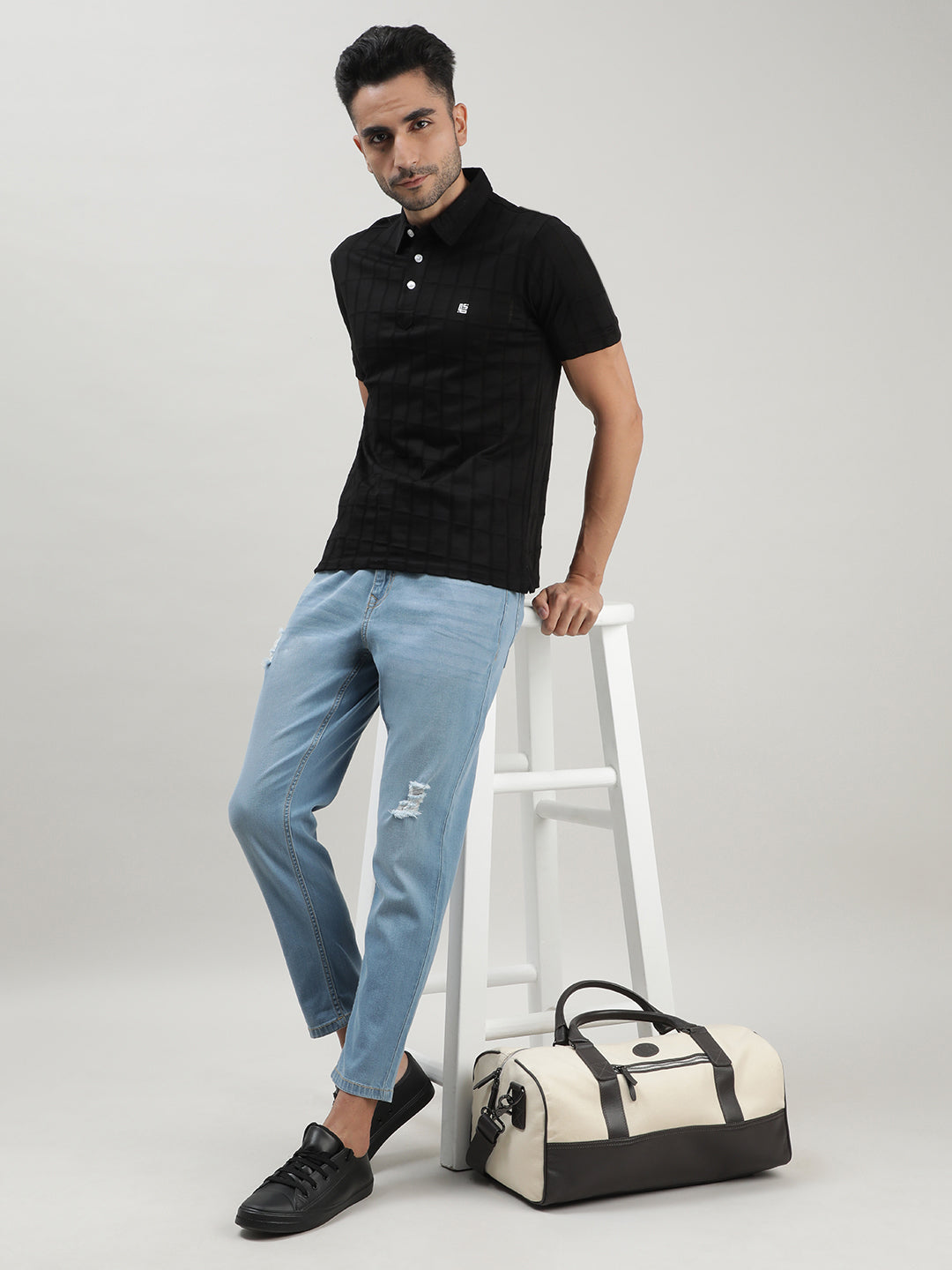 Black Polo T-shirt for Men at Loom & Spin