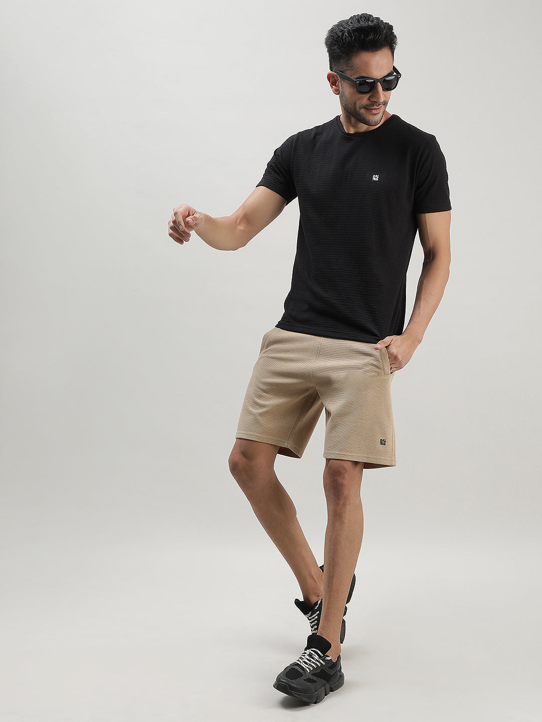 Beige Textured Shorts