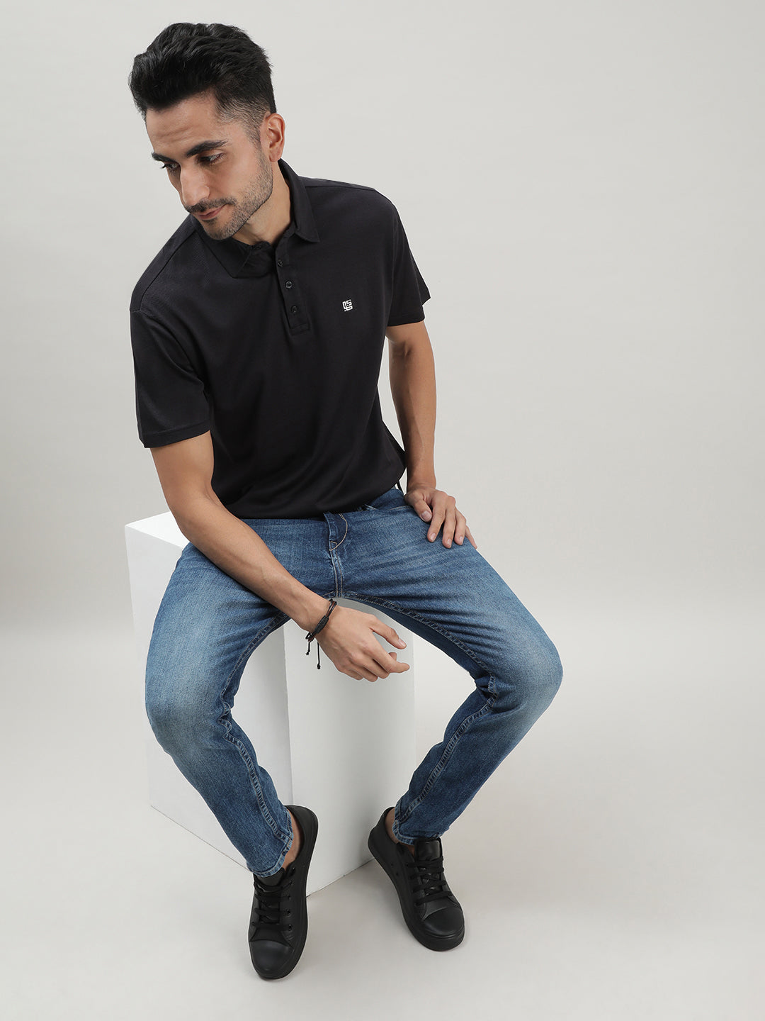 Black Mercerized Polo T-shirt for Men