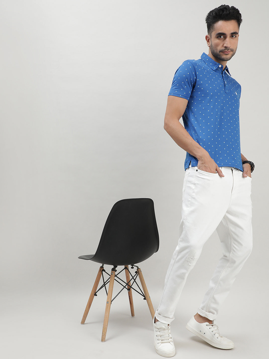 Blue Printed Polo T-shirt
