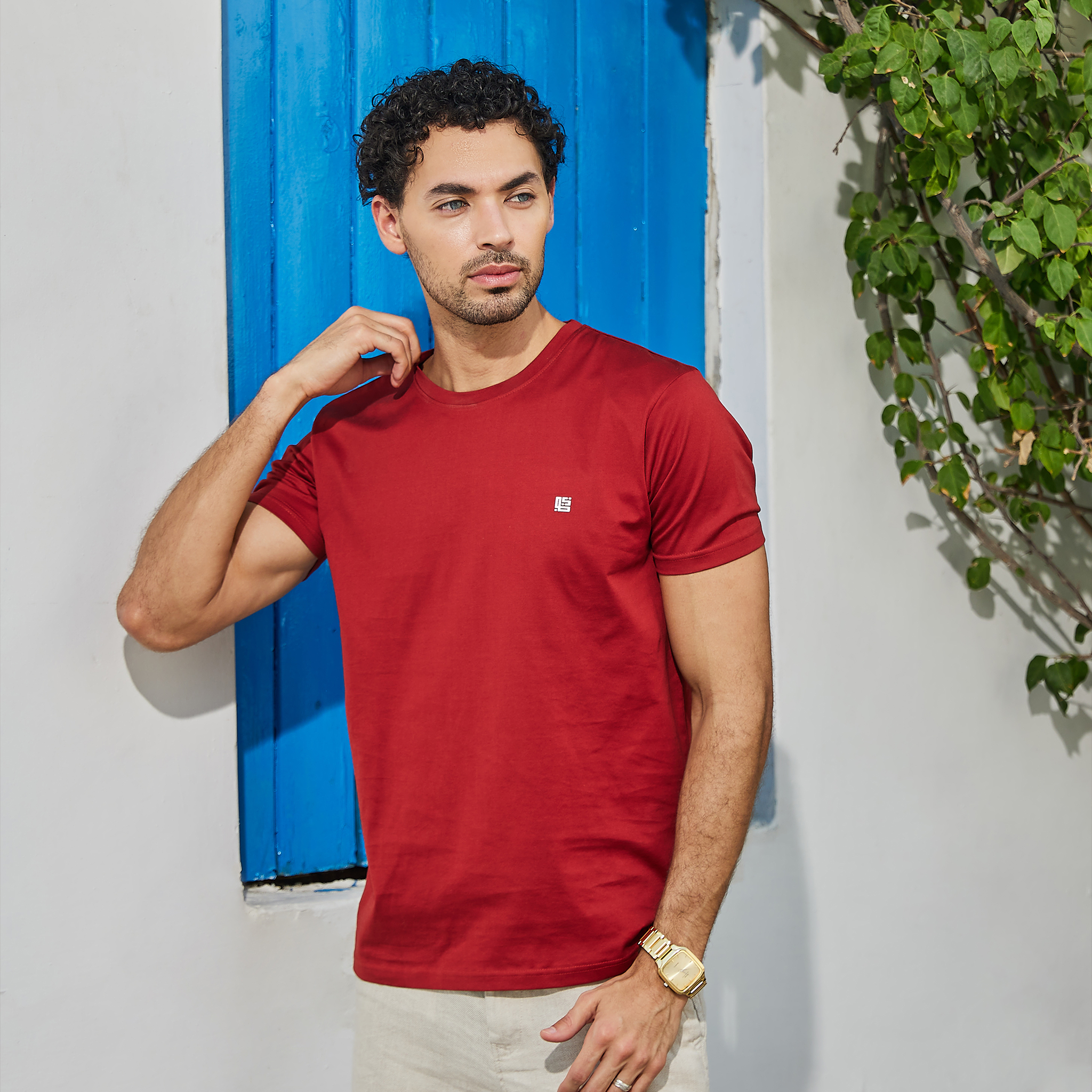 Chilli Red Solid Crew Neck Tshirt