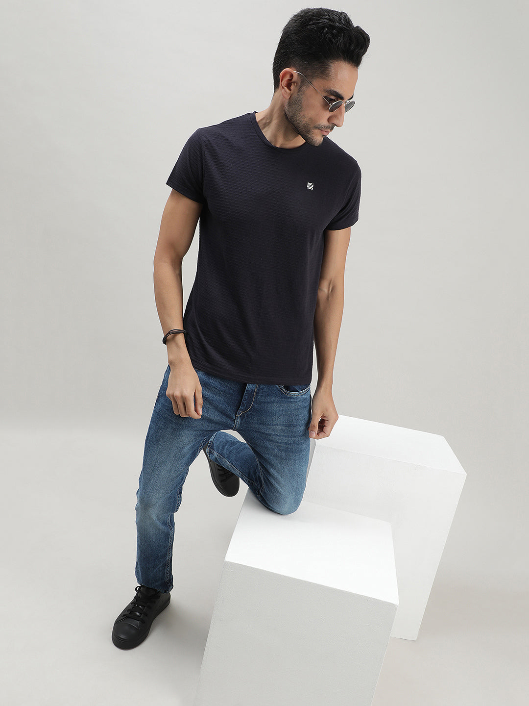 Navy Solid Crew Neck T-Shirt for Men at Loom & Spin