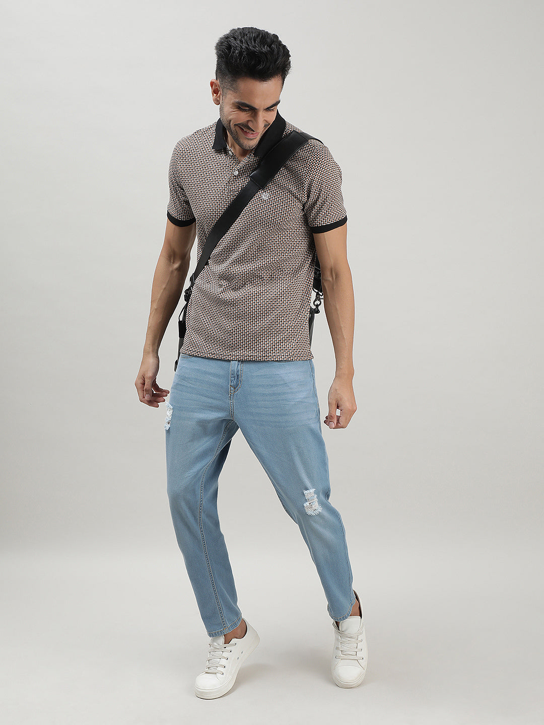 Black & Brown Houndstooth‚ Polo‚ T-shirt