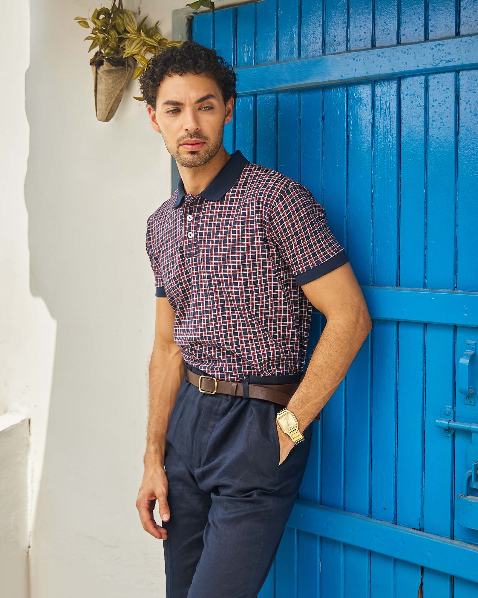 Red & Navy Printed Polo Tshirt