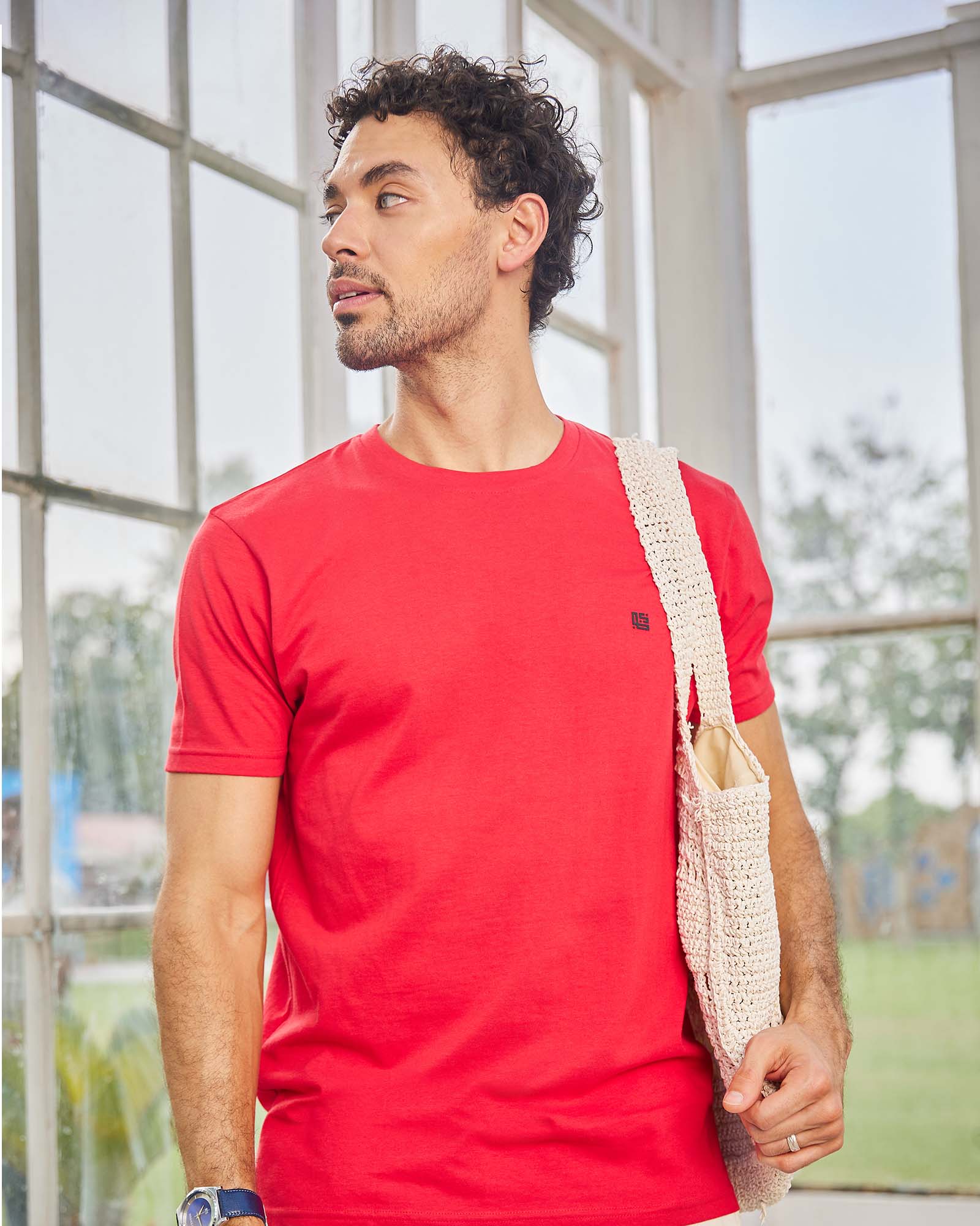 Red Solid Crew Neck Tshirt