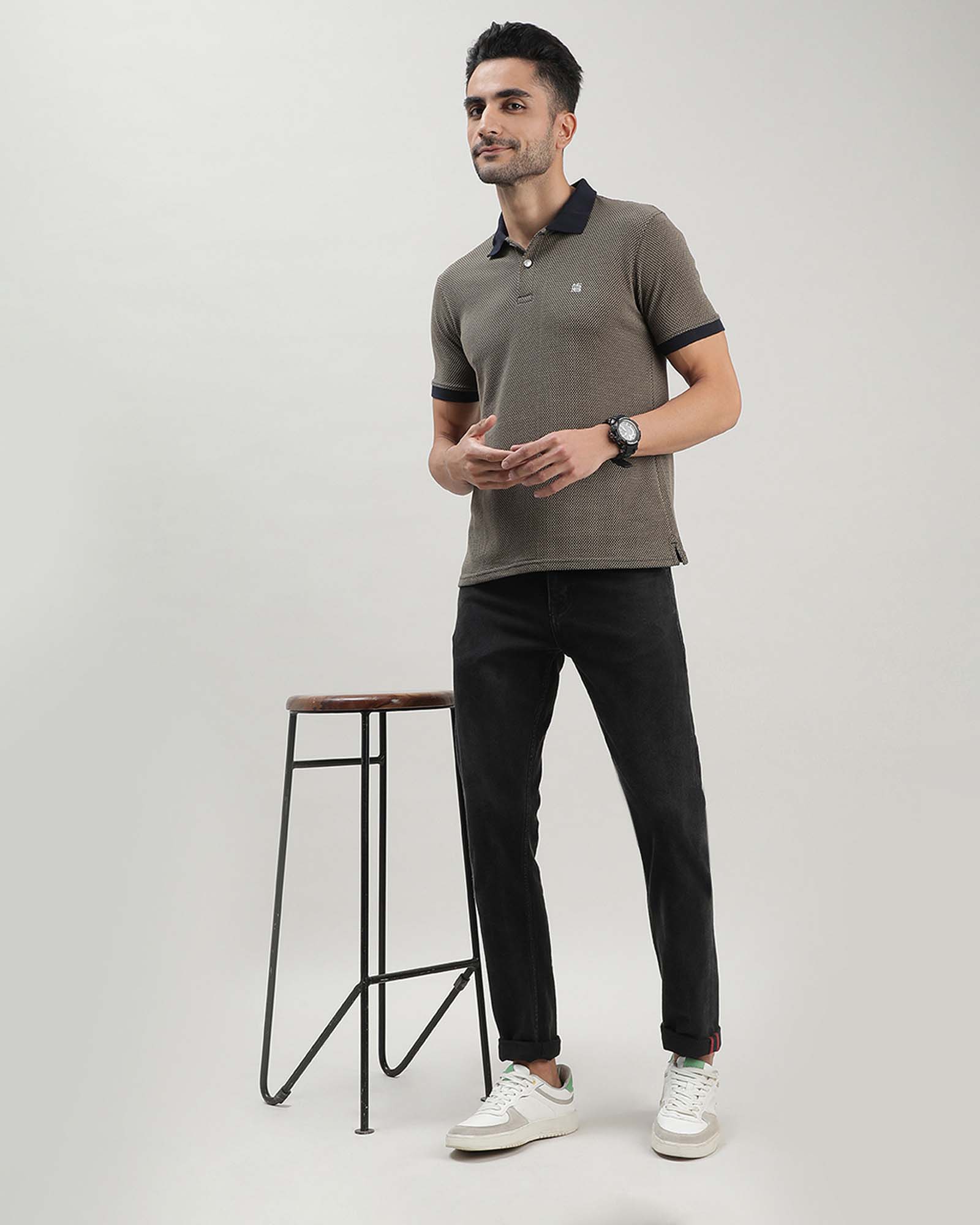 Olive Jacquard Polo Tshirt