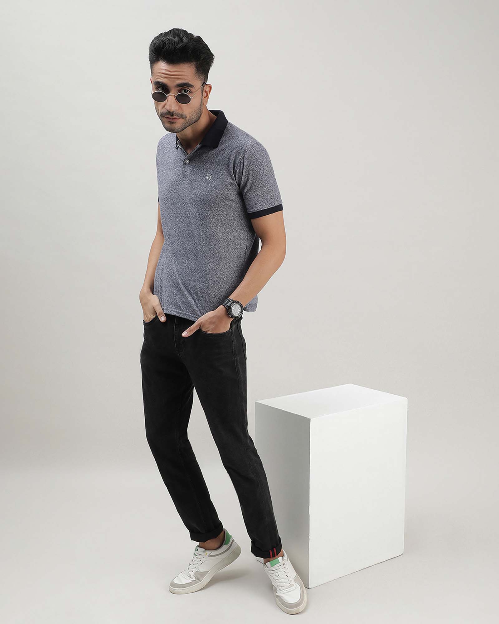 Grey Jacquard Polo Tshirt