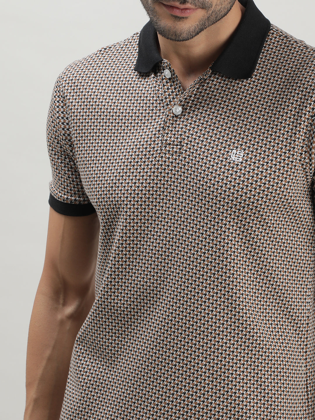 Black & Brown Houndstooth‚ Polo‚ T-shirt