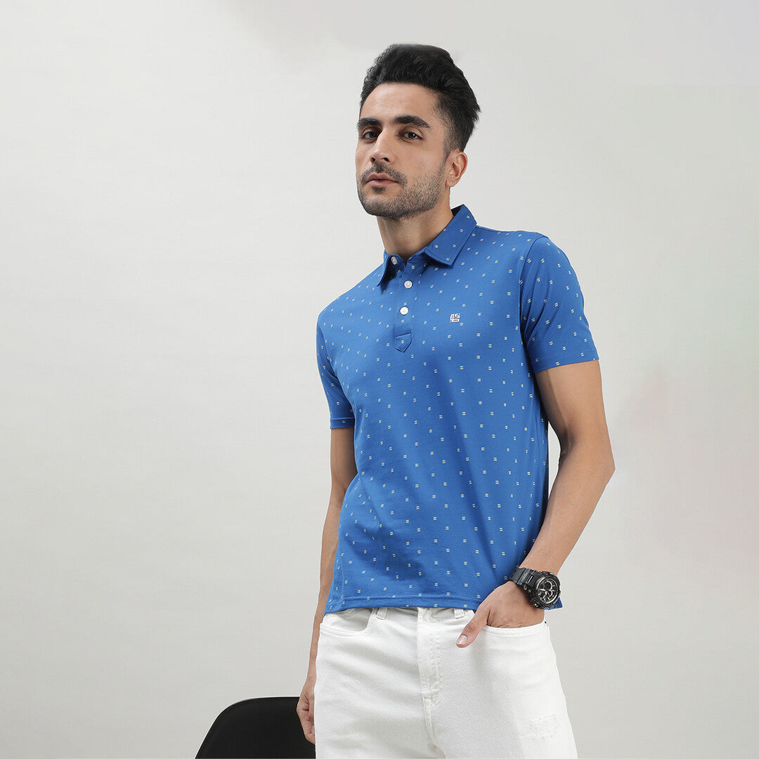 Blue Printed Polo Tshirt