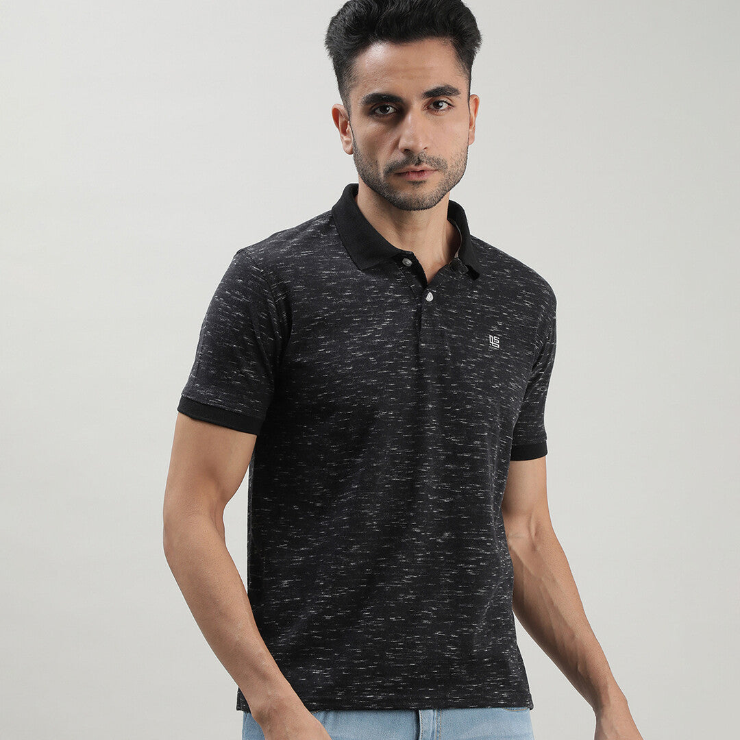 Black Space Dyed Polo Tshirt