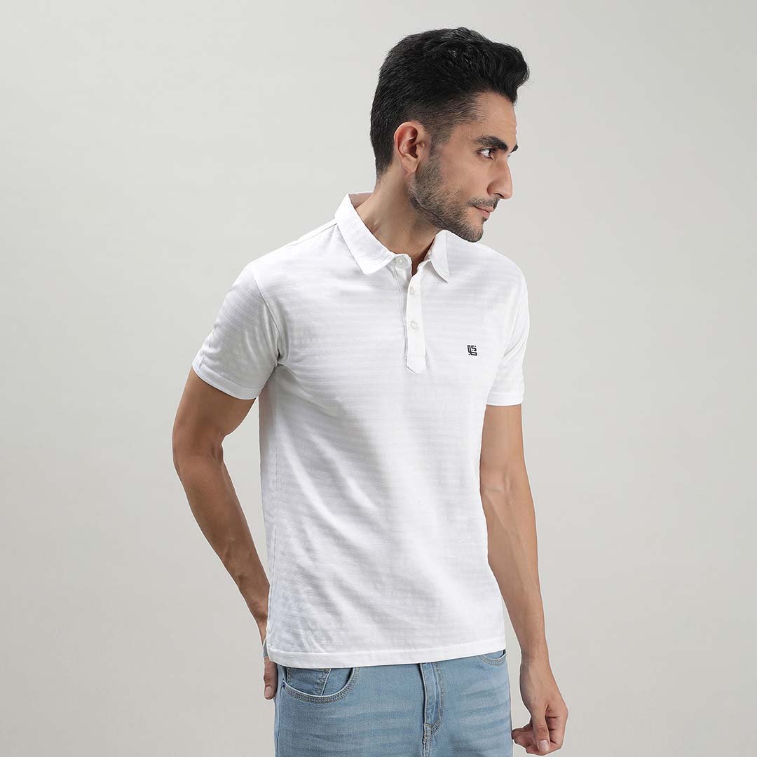 White Textured Polo Tshirt