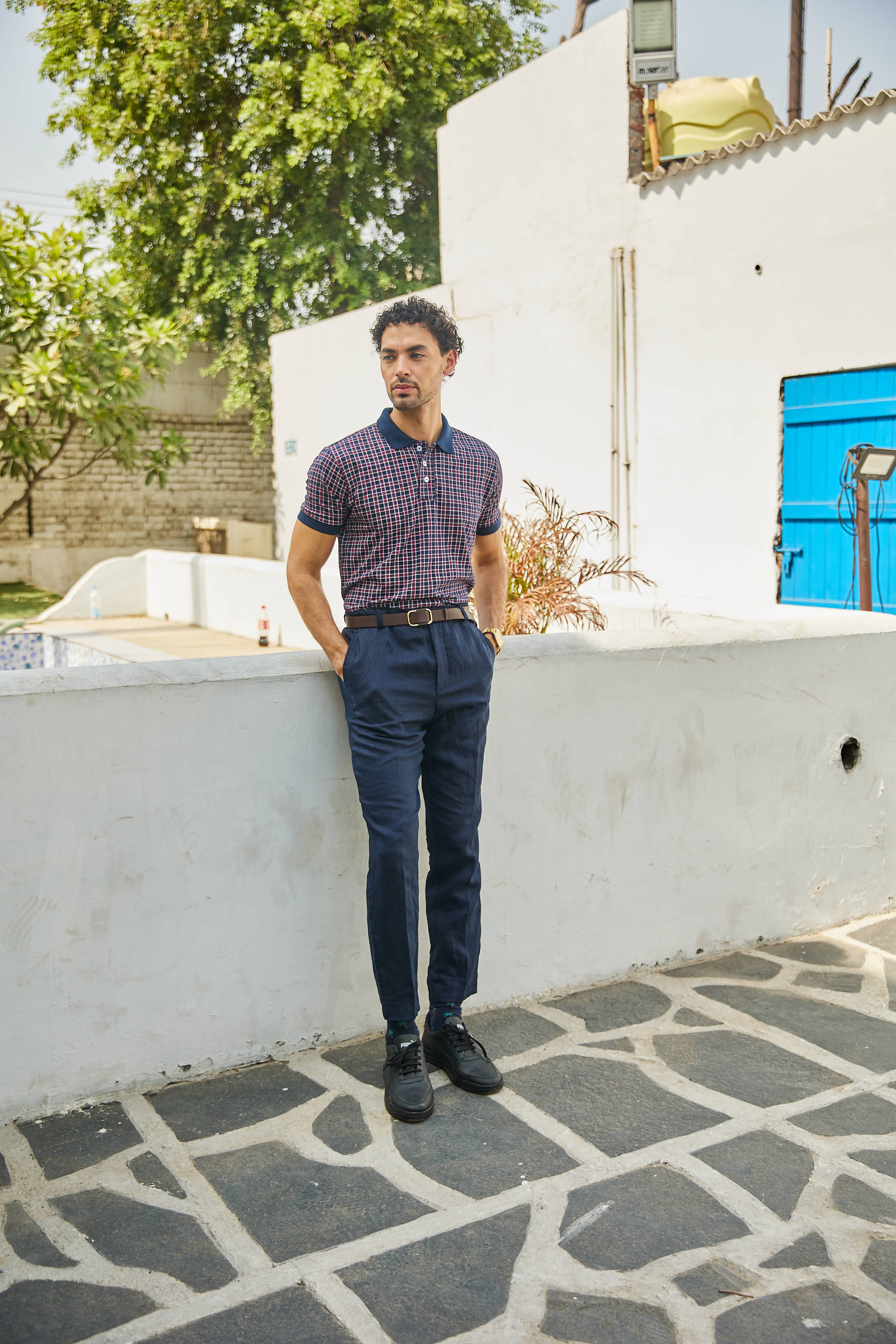 Melange Red Navy Collar Polo T Shirt