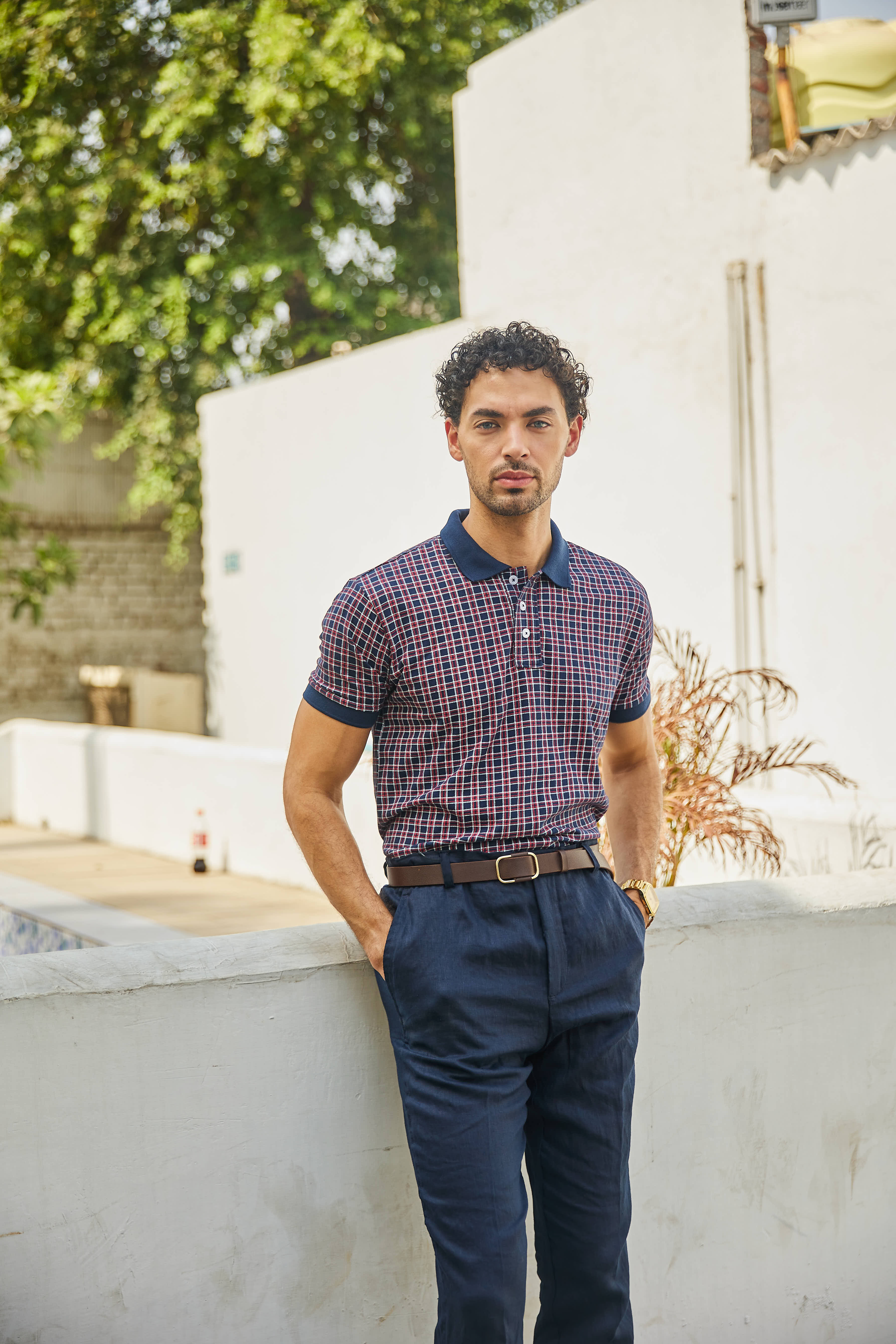 Melange Red Navy Collar Polo T Shirt