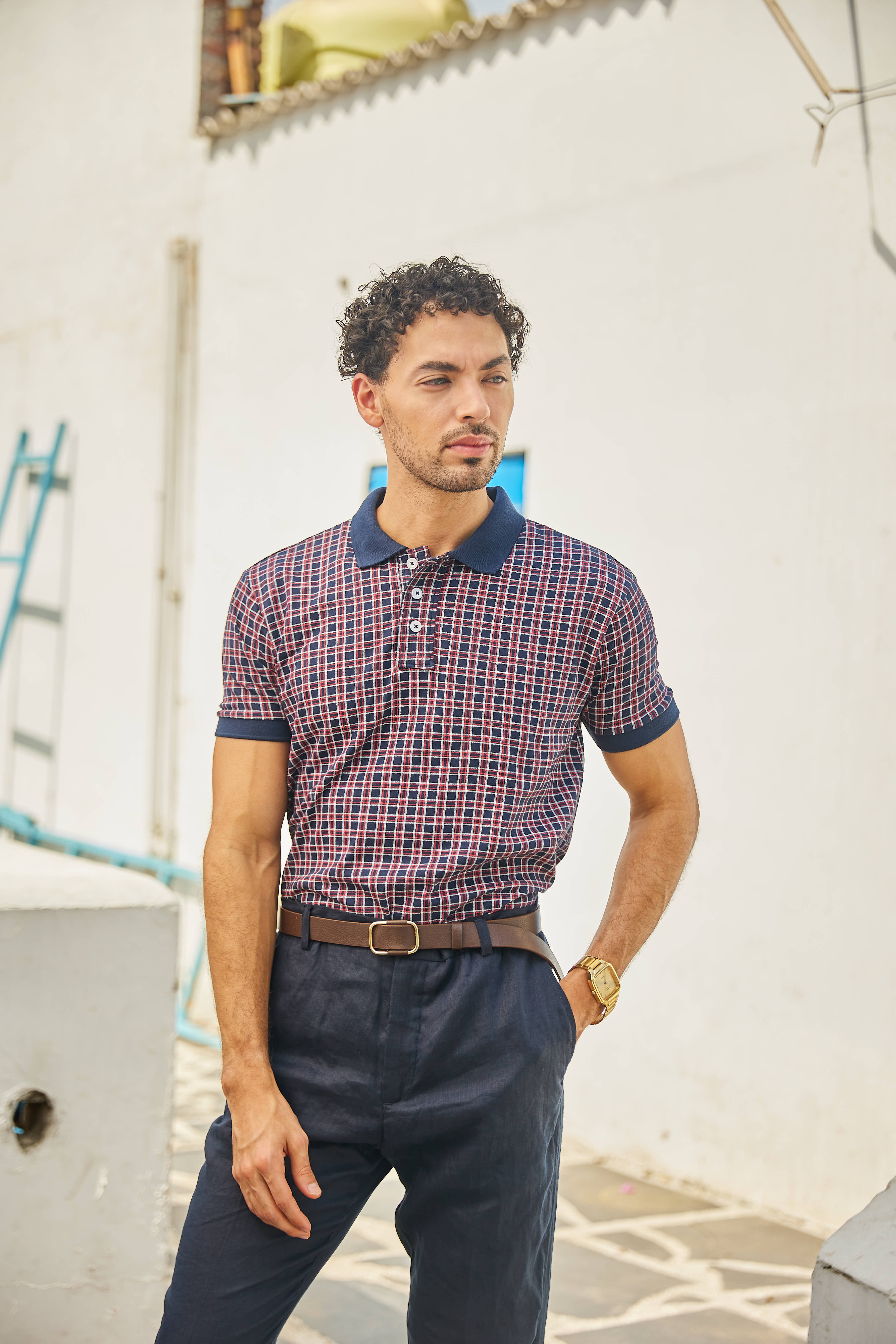 Melange Red Navy Collar Polo T Shirt