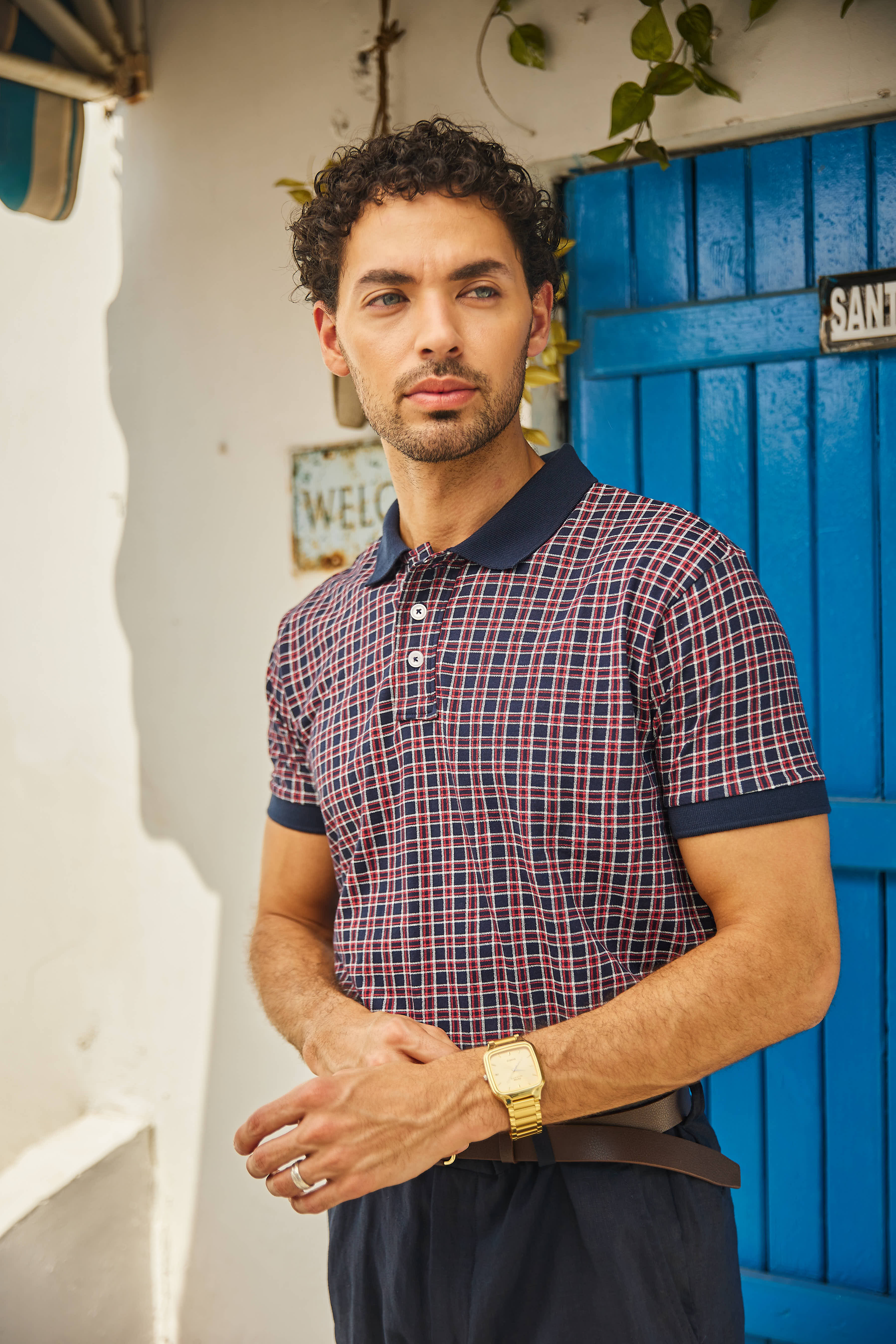 Melange Red Navy Collar Polo T Shirt