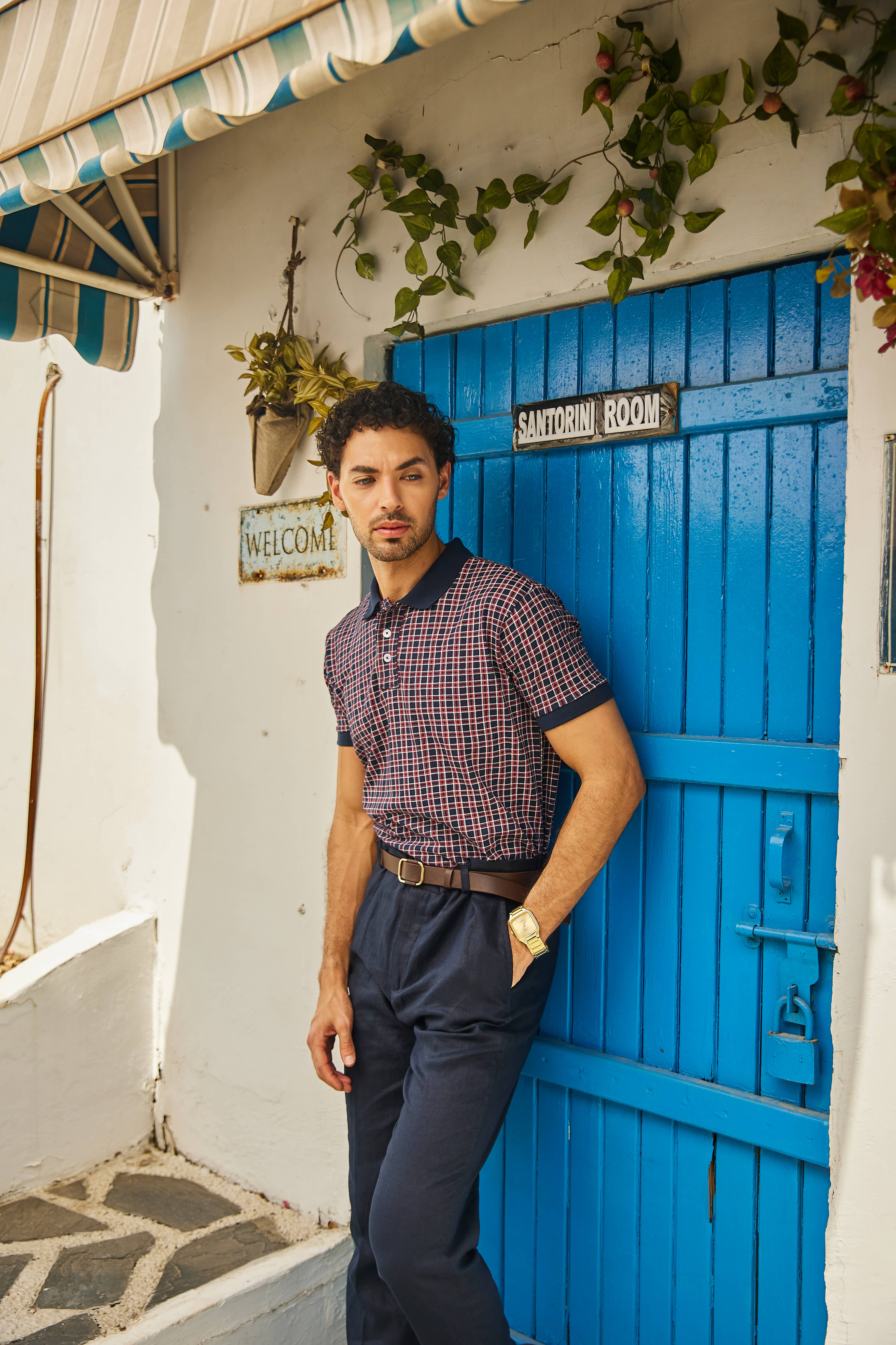 Melange Red Navy Collar Polo T Shirt