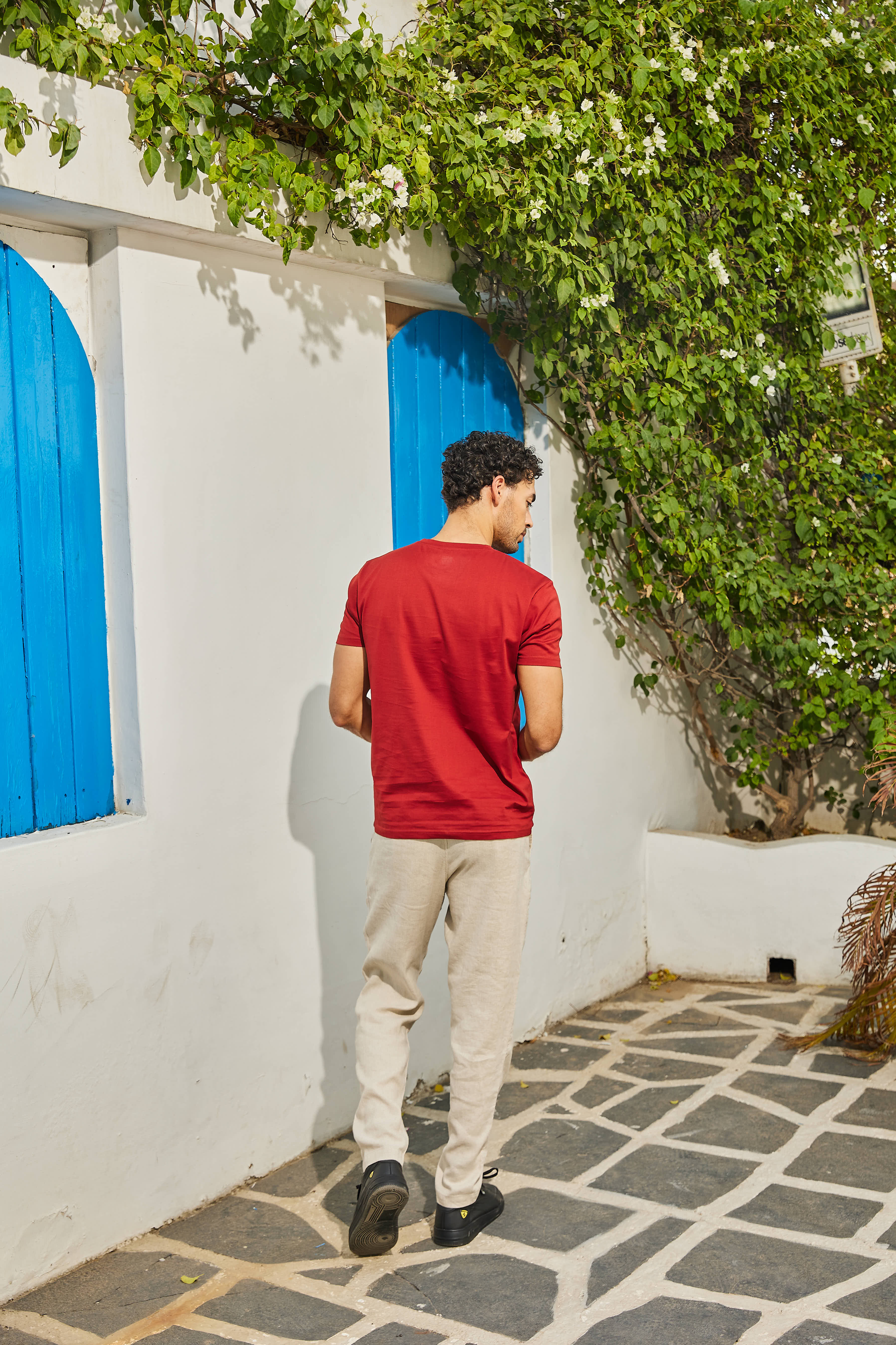 Chilli Red Textured Solid Crew Neck T Shirt