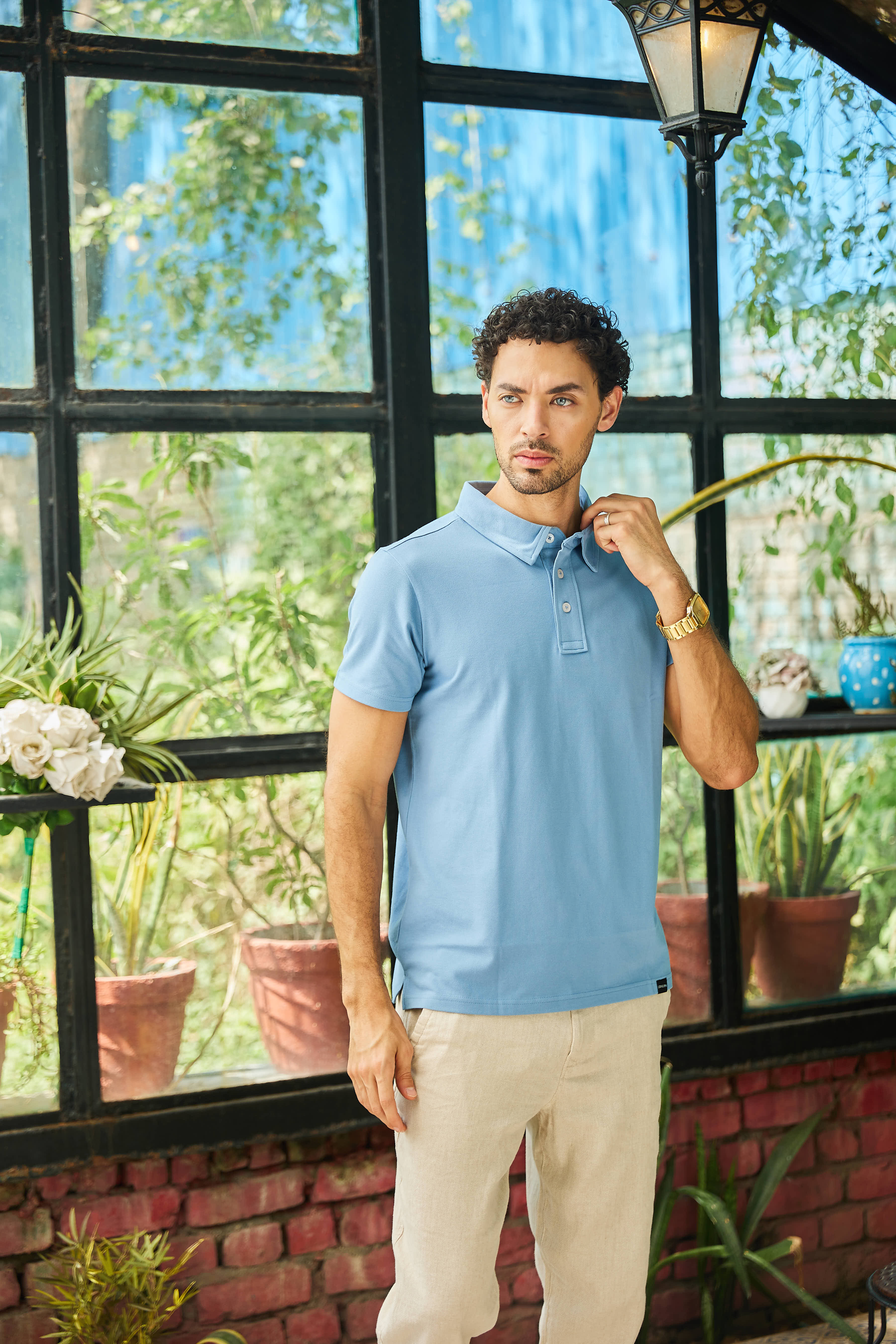 Light Blue Mercerized Polo T Shirt