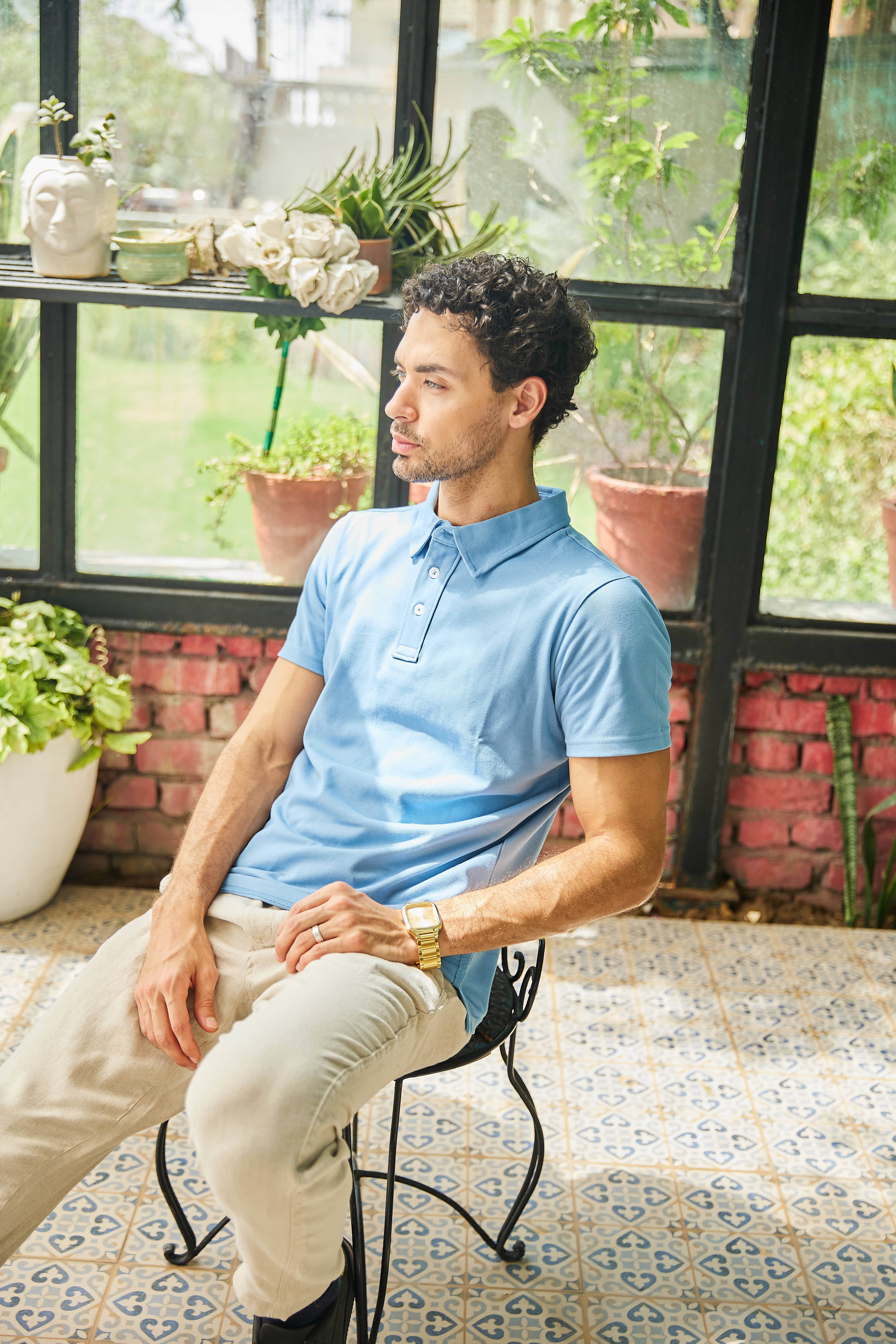 Light Blue Mercerized Polo T Shirt