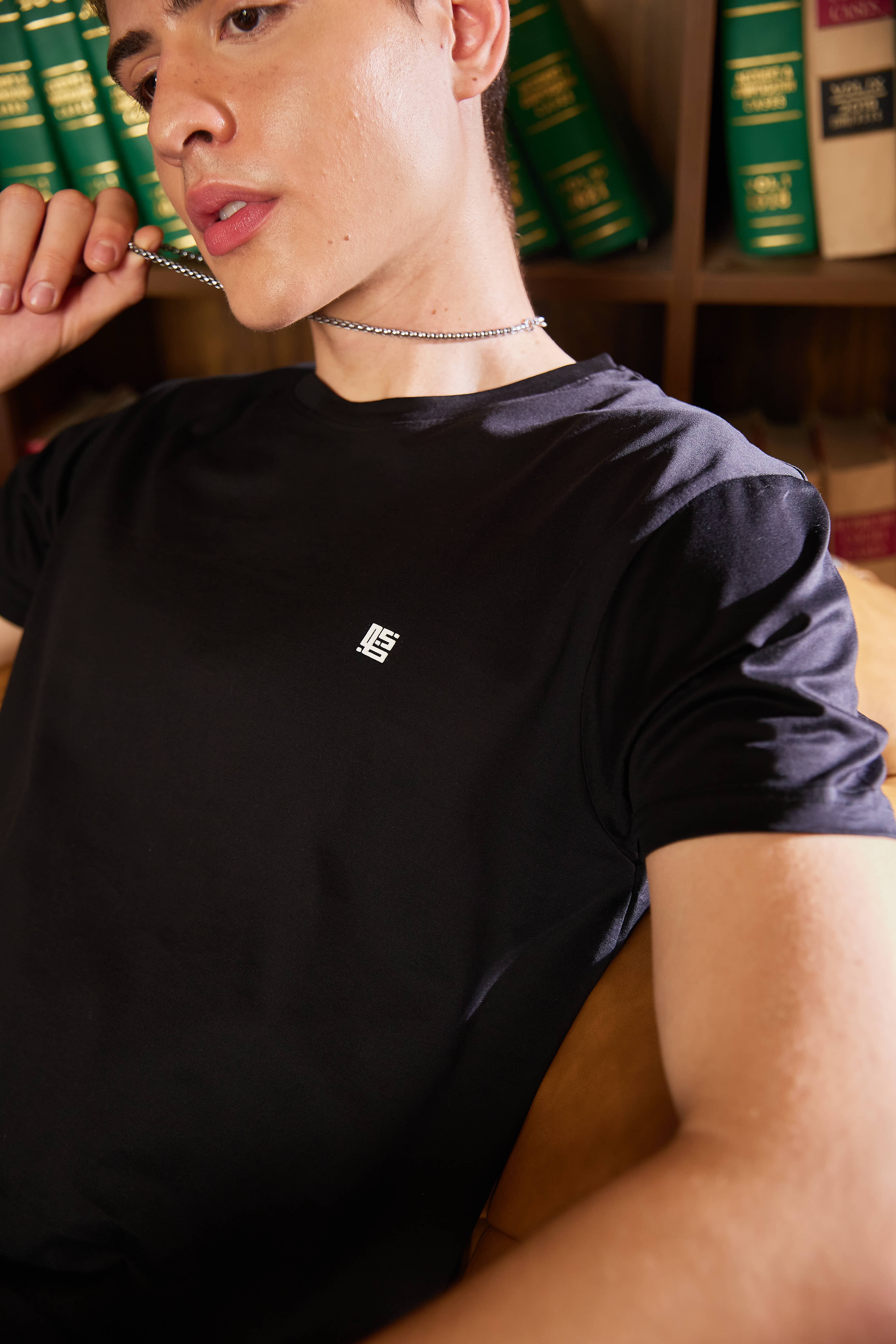 Jet Black Textured Solid Crew Neck T Shirt
