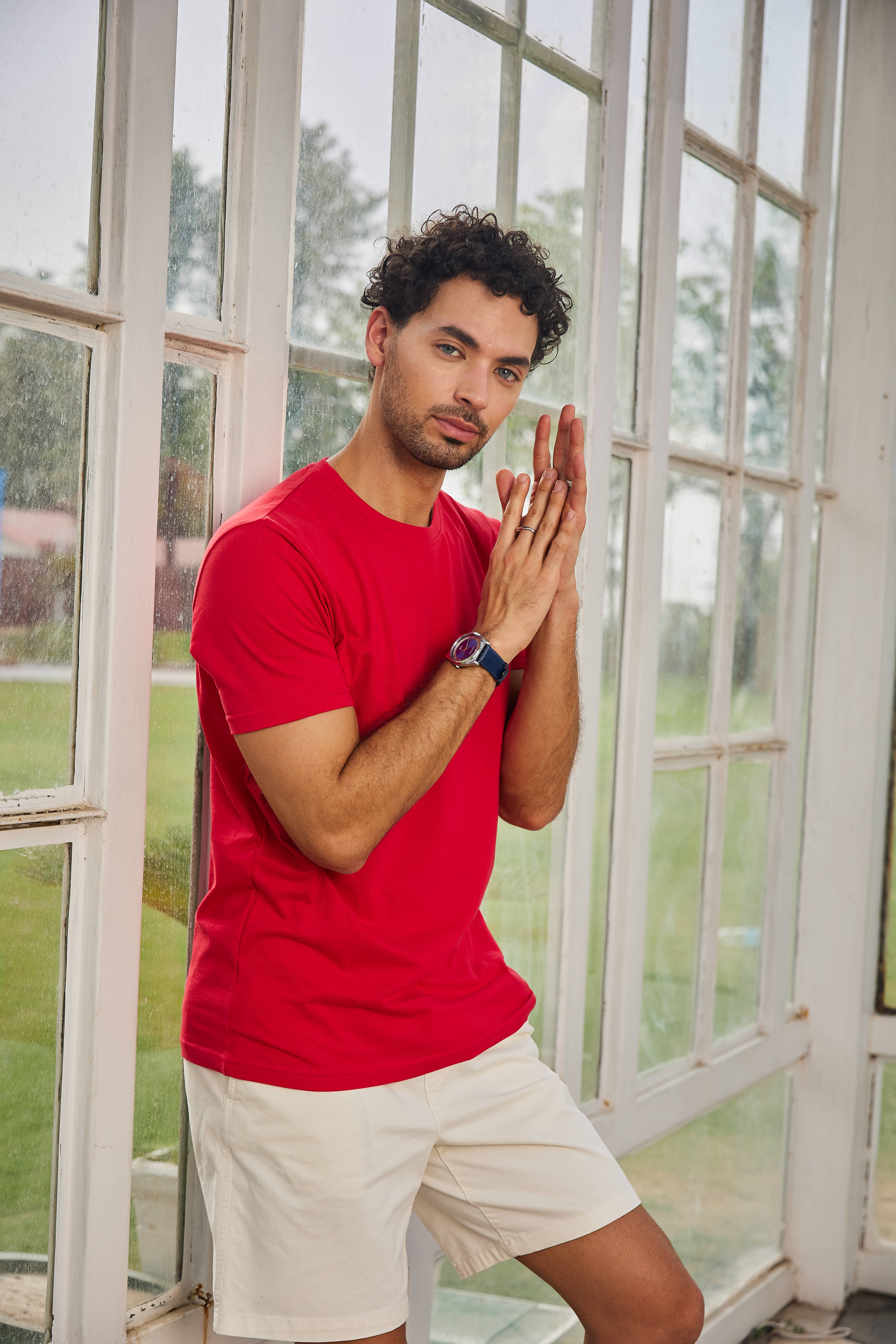 Red Textured Solid Crew Neck T Shirt