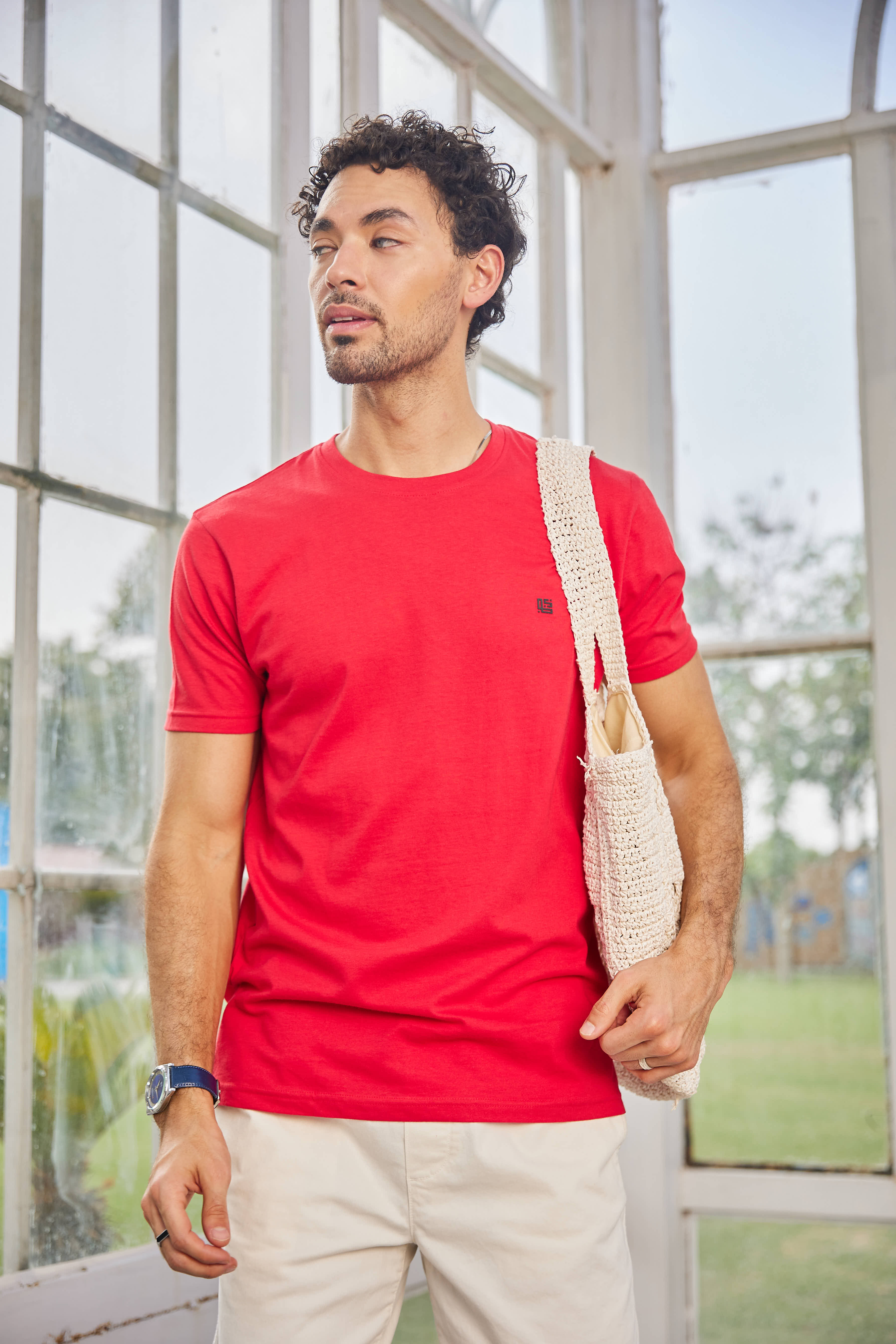 Red Textured Solid Crew Neck T Shirt