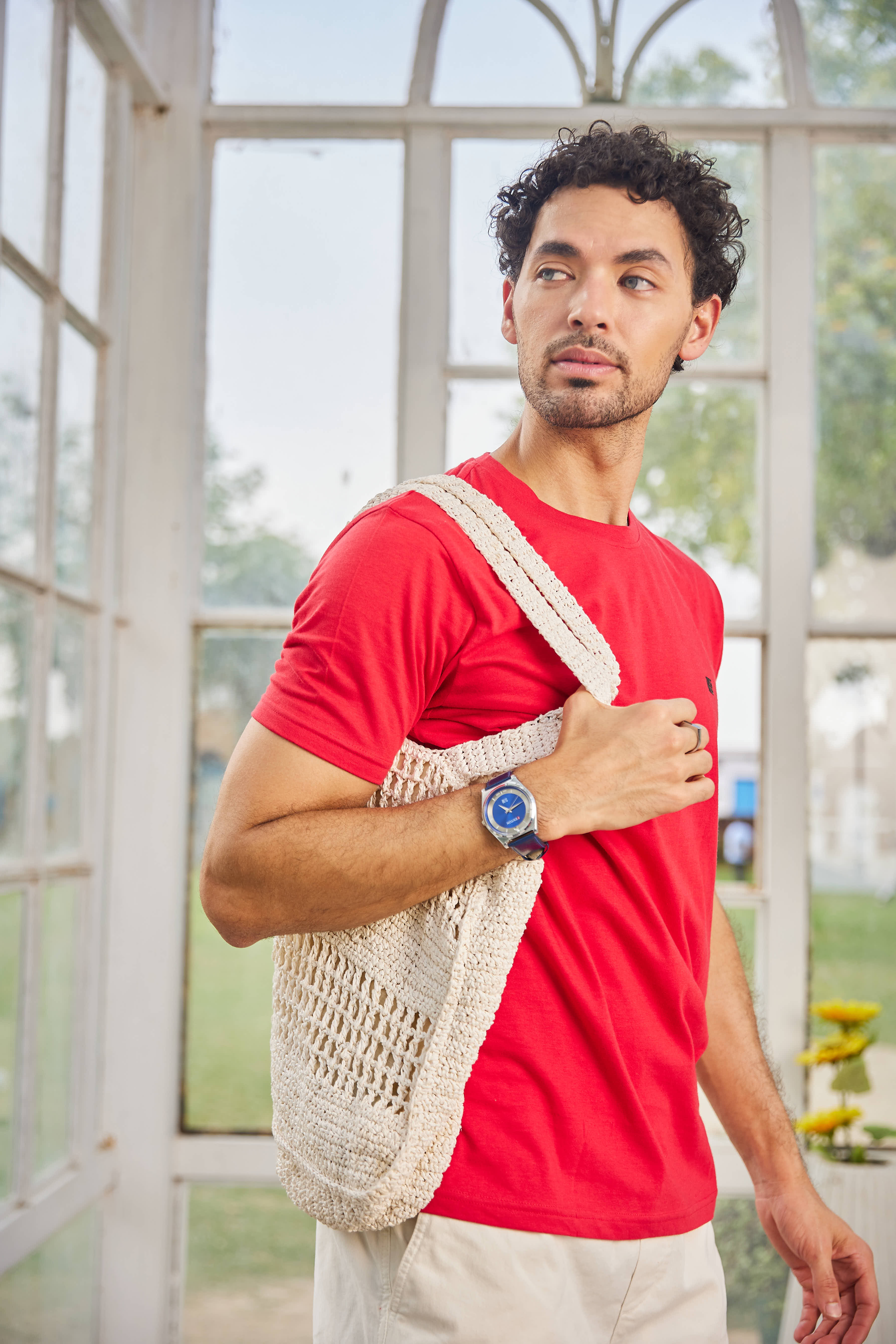 Red Textured Solid Crew Neck T Shirt