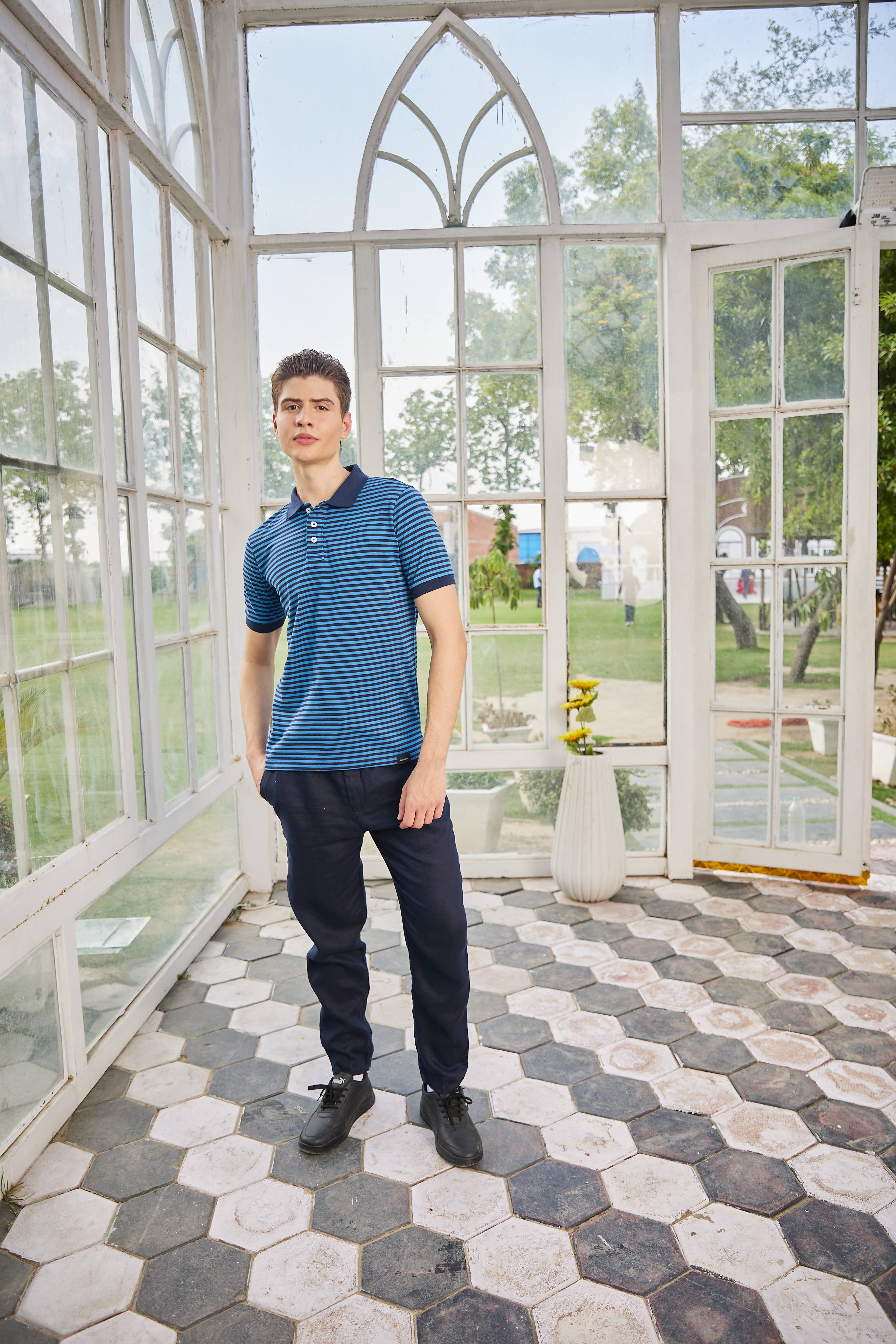 Navy Blue Mercerized Polo T Shirt