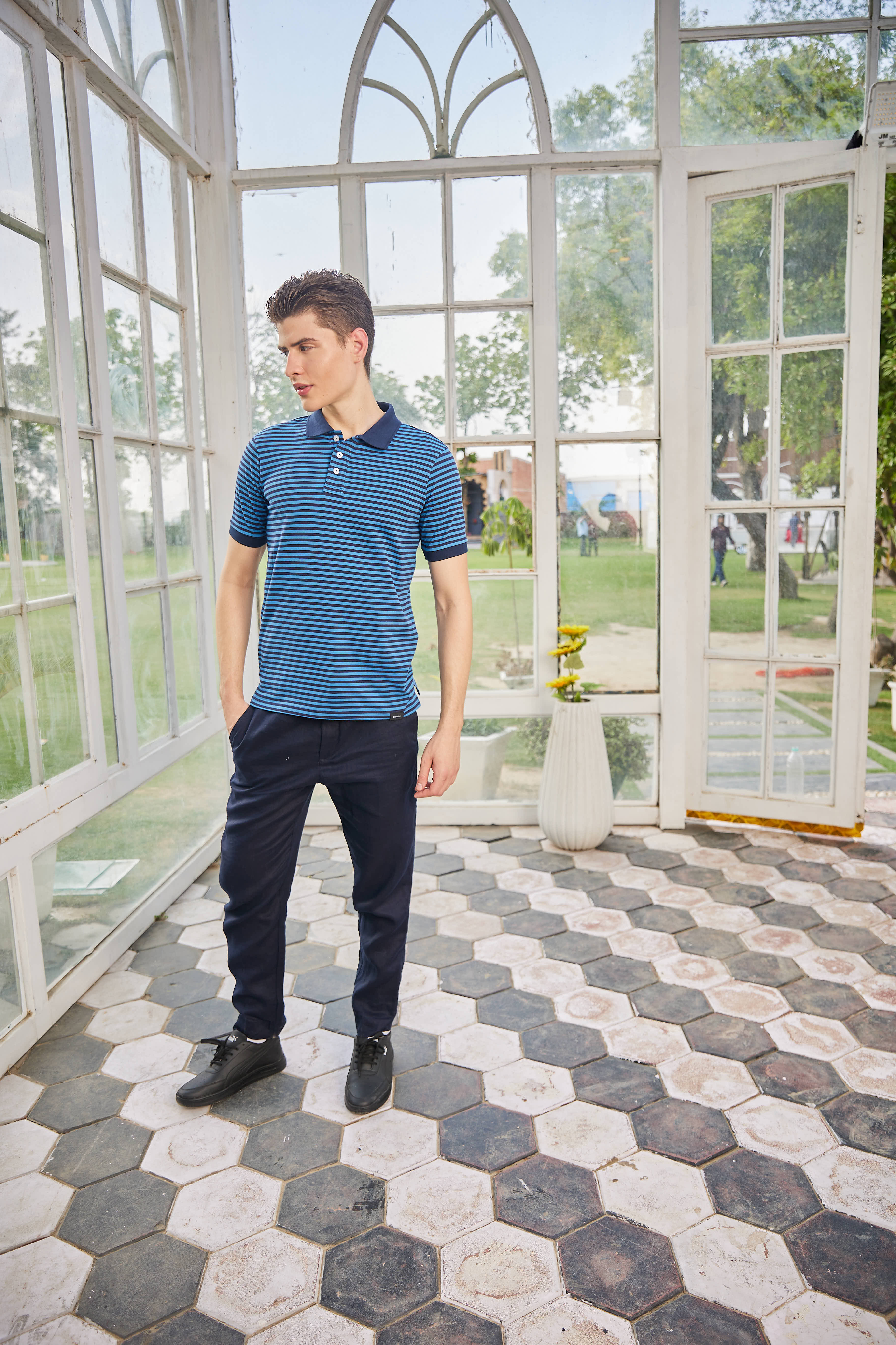 Navy Blue Mercerized Polo T Shirt