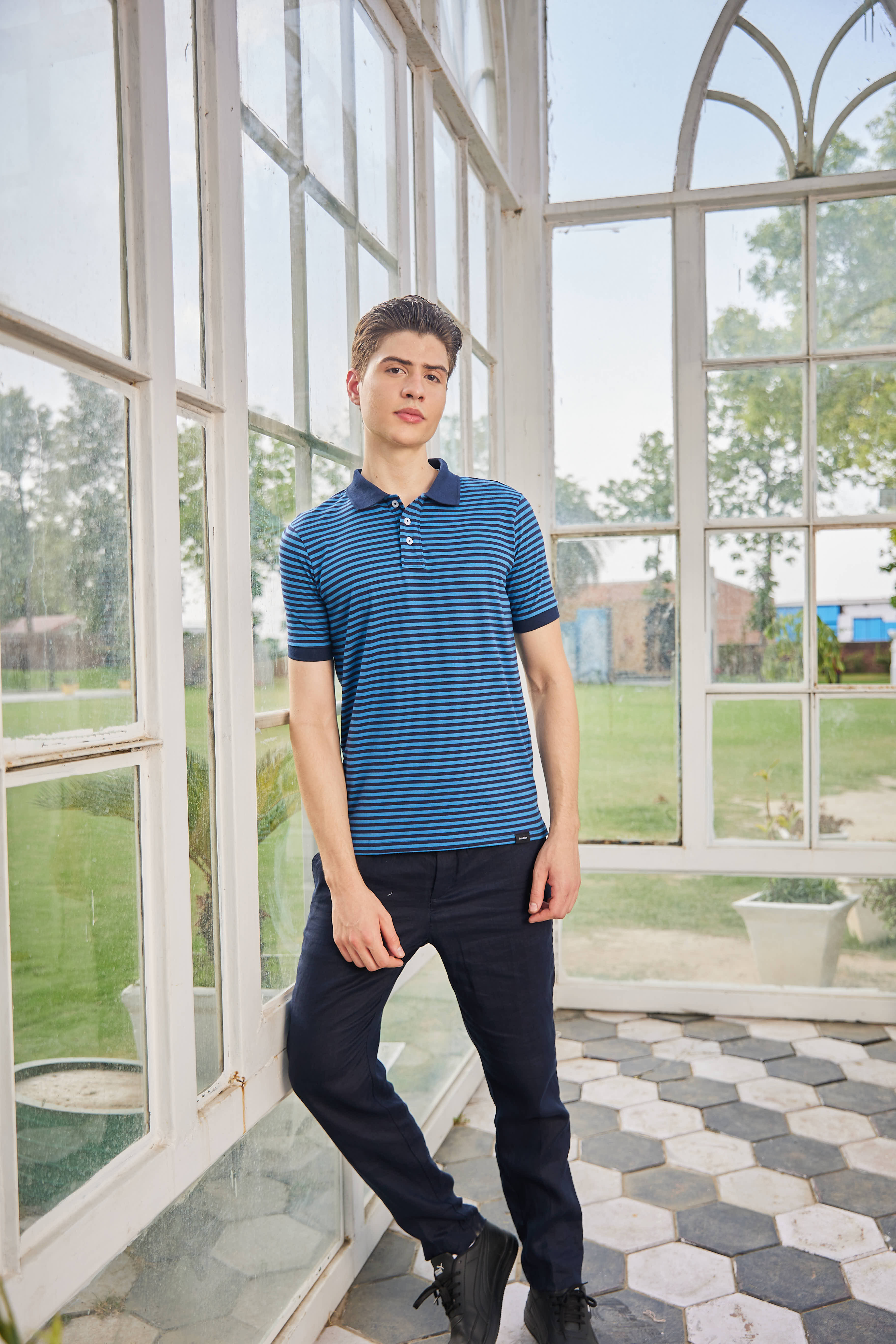 Navy Blue Mercerized Polo T Shirt