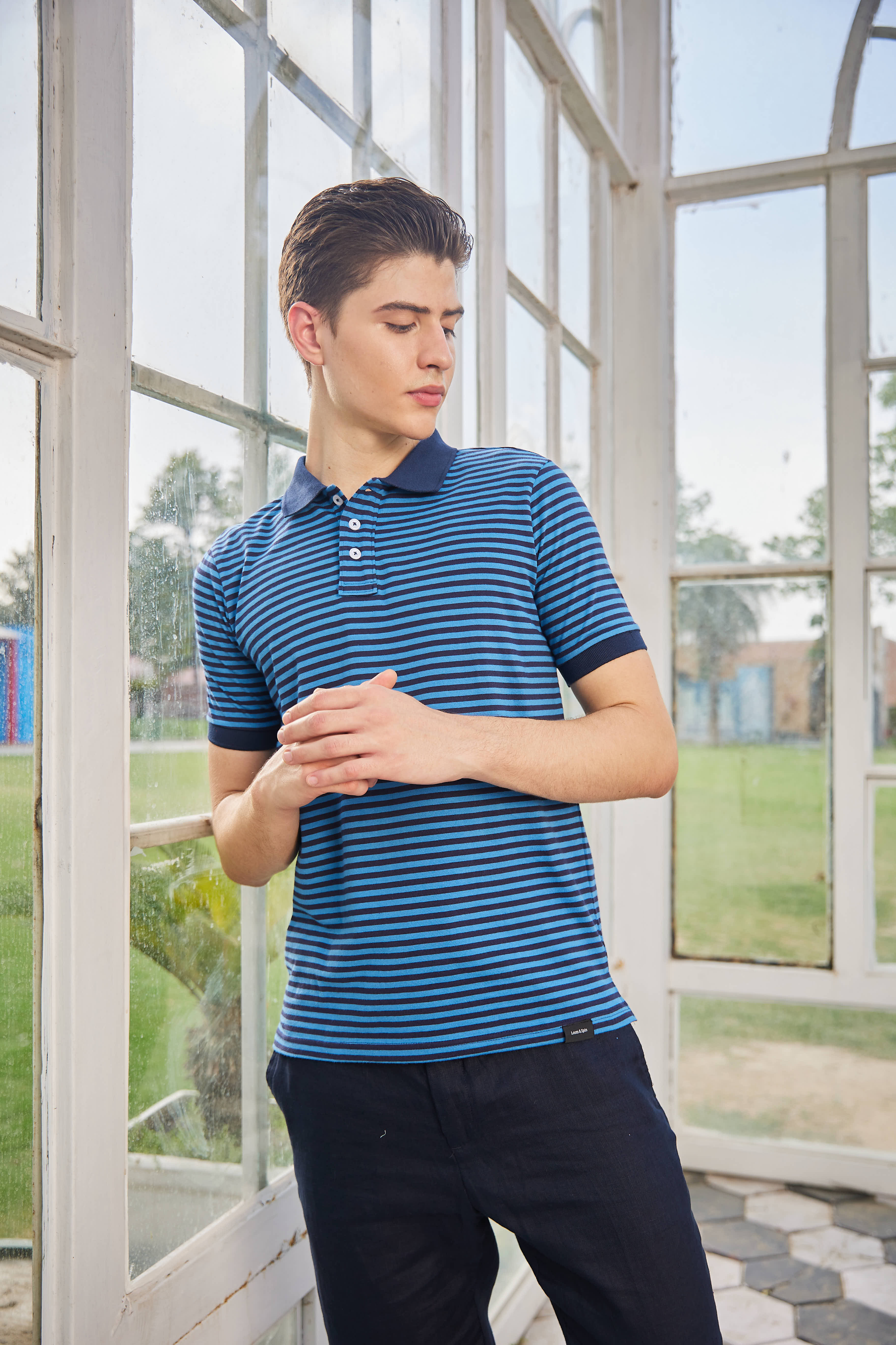 Navy Blue Mercerized Polo T Shirt