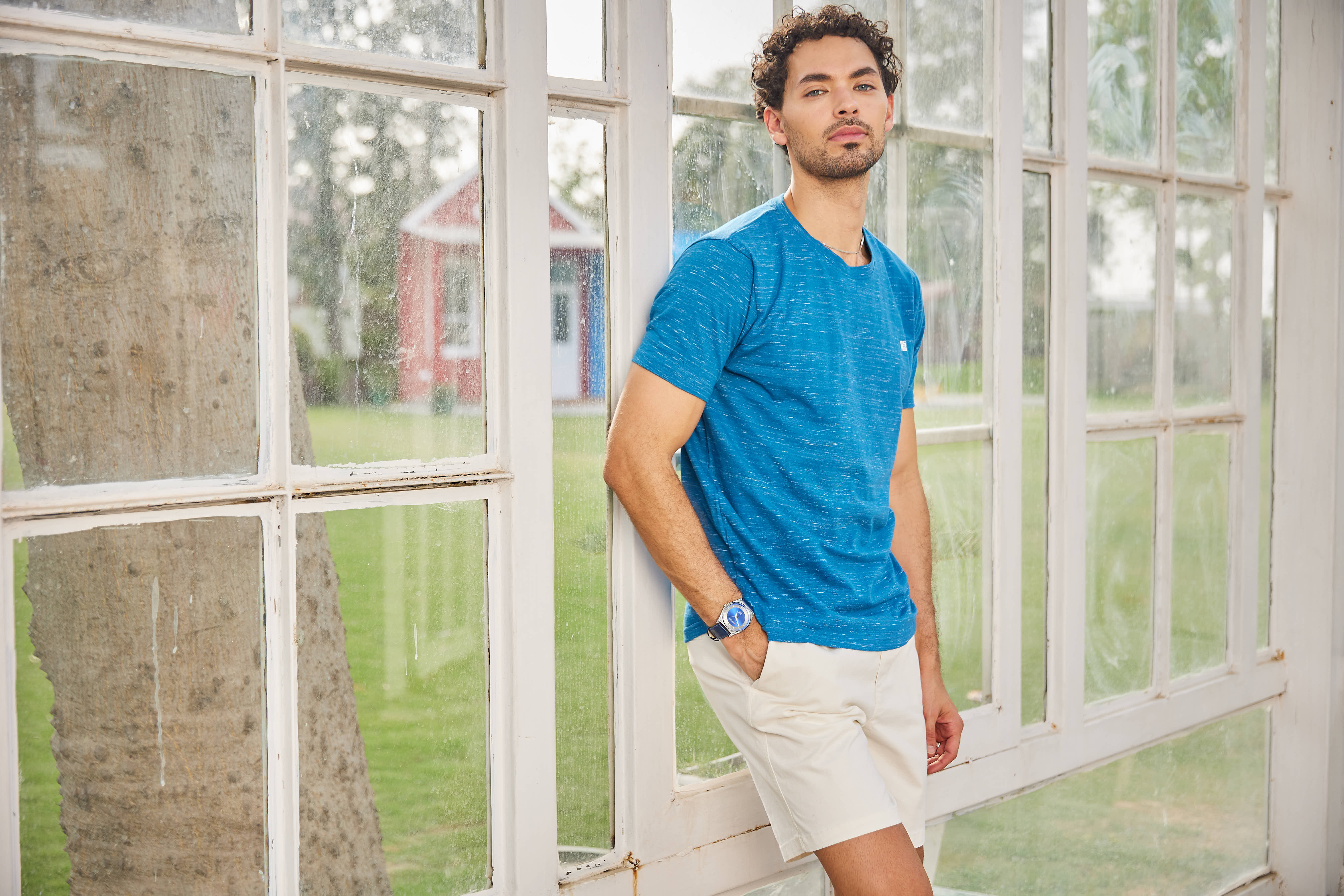 Royal Blue Textured Solid Crew Neck T Shirt