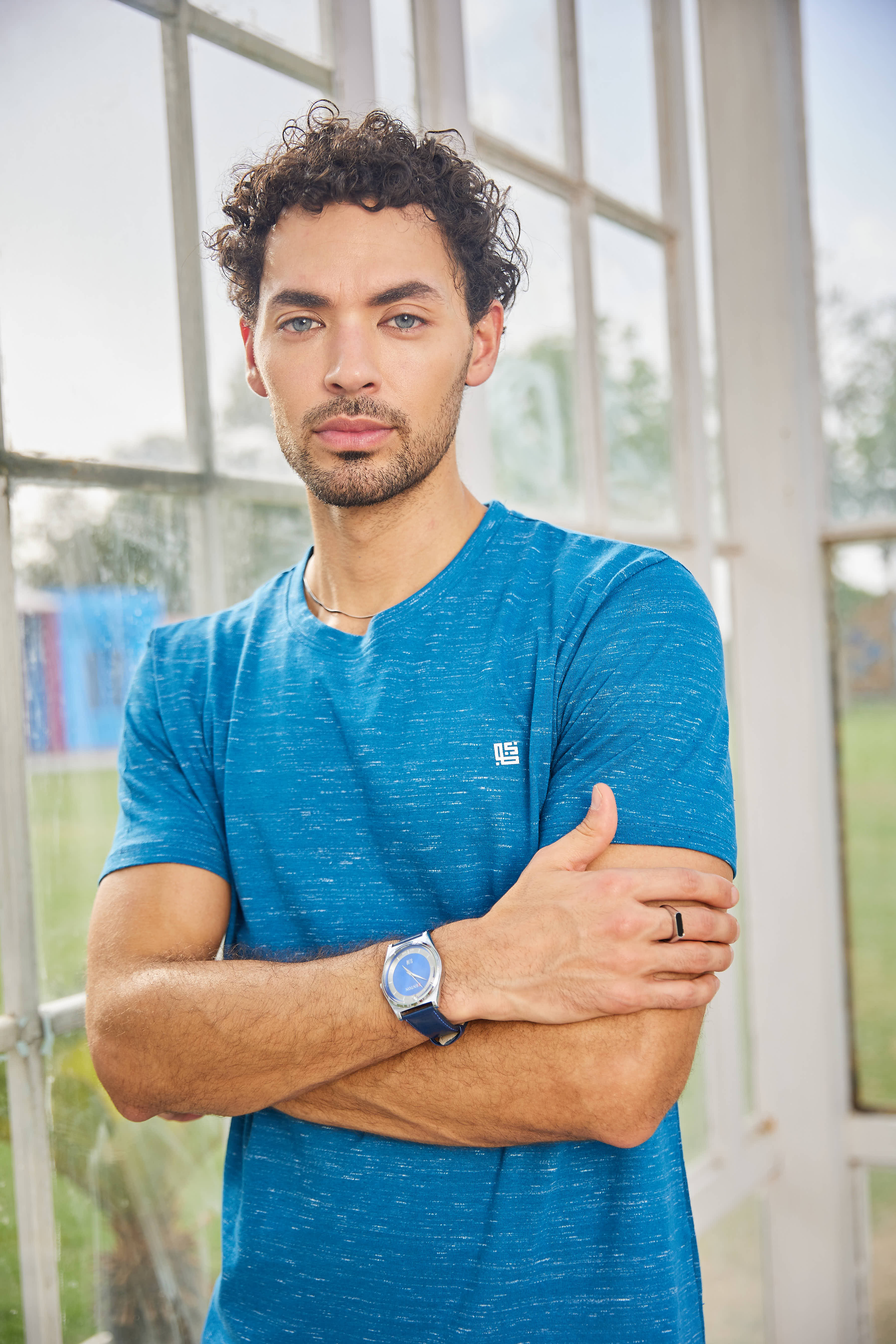 Royal Blue Textured Solid Crew Neck T Shirt