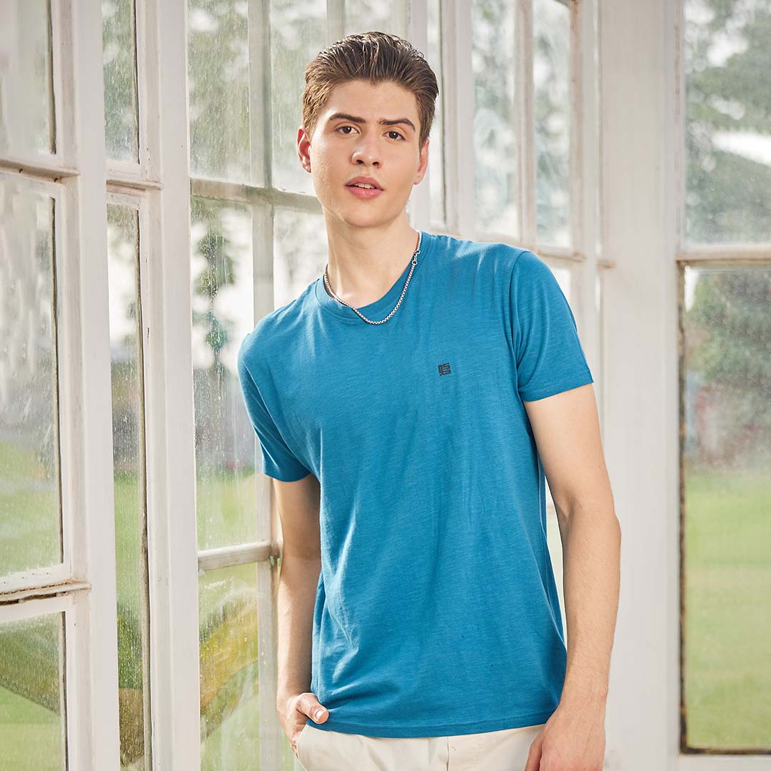 Teal Solid Crew Neck Tshirt