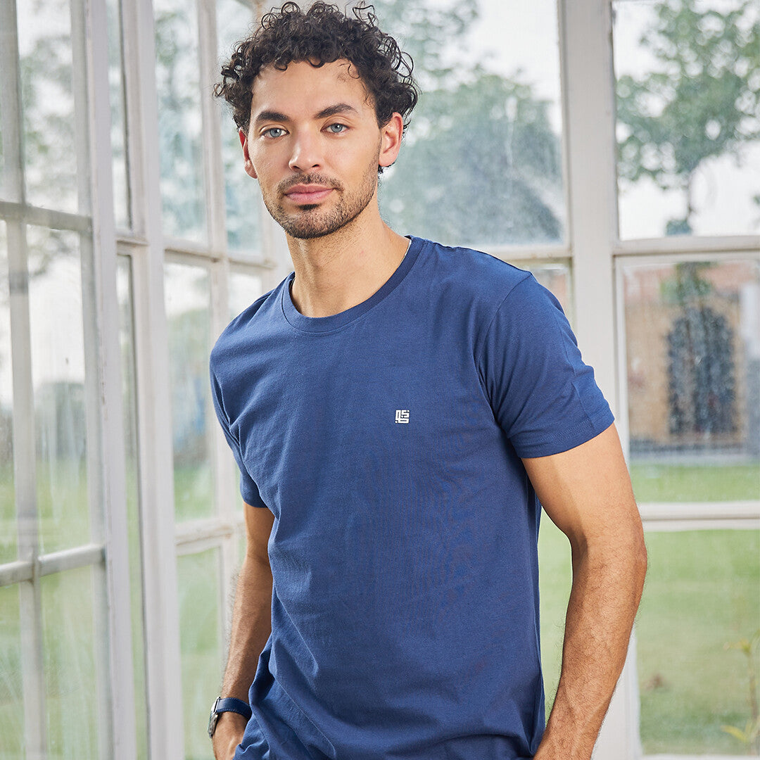 Navy Blue Solid Crew Neck Tshirt